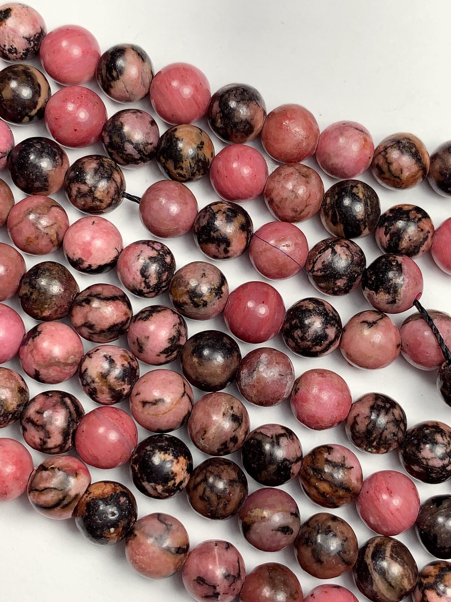 AAA Very Good Color Natural Black Pink Rhodonite Smooth Round Beads 15.5" Strand