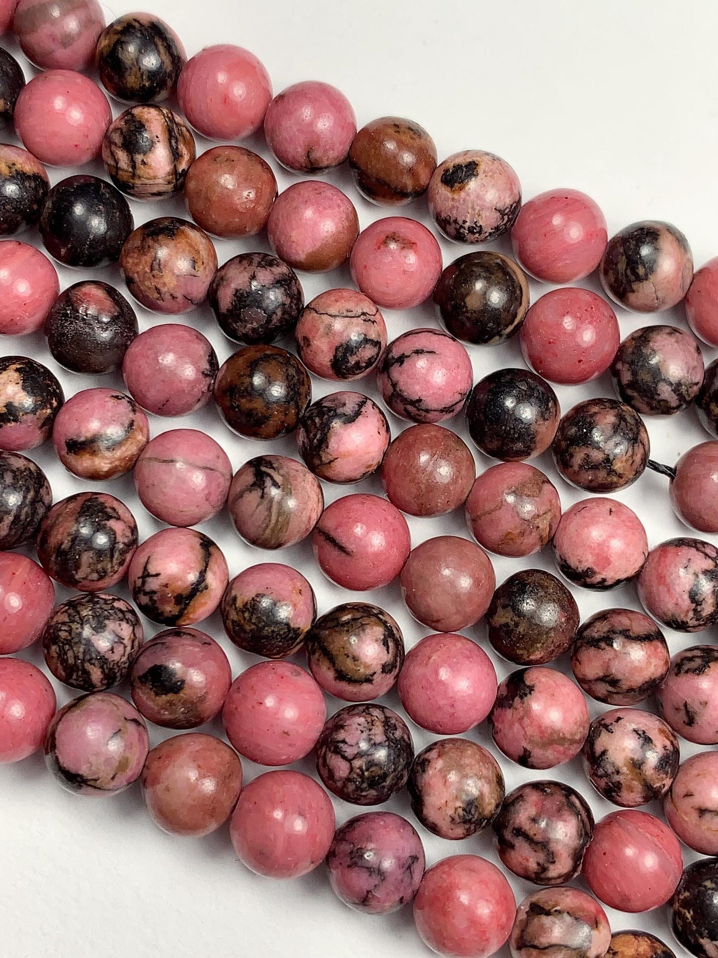 AAA Very Good Color Natural Black Pink Rhodonite Smooth Round Beads 15.5" Strand