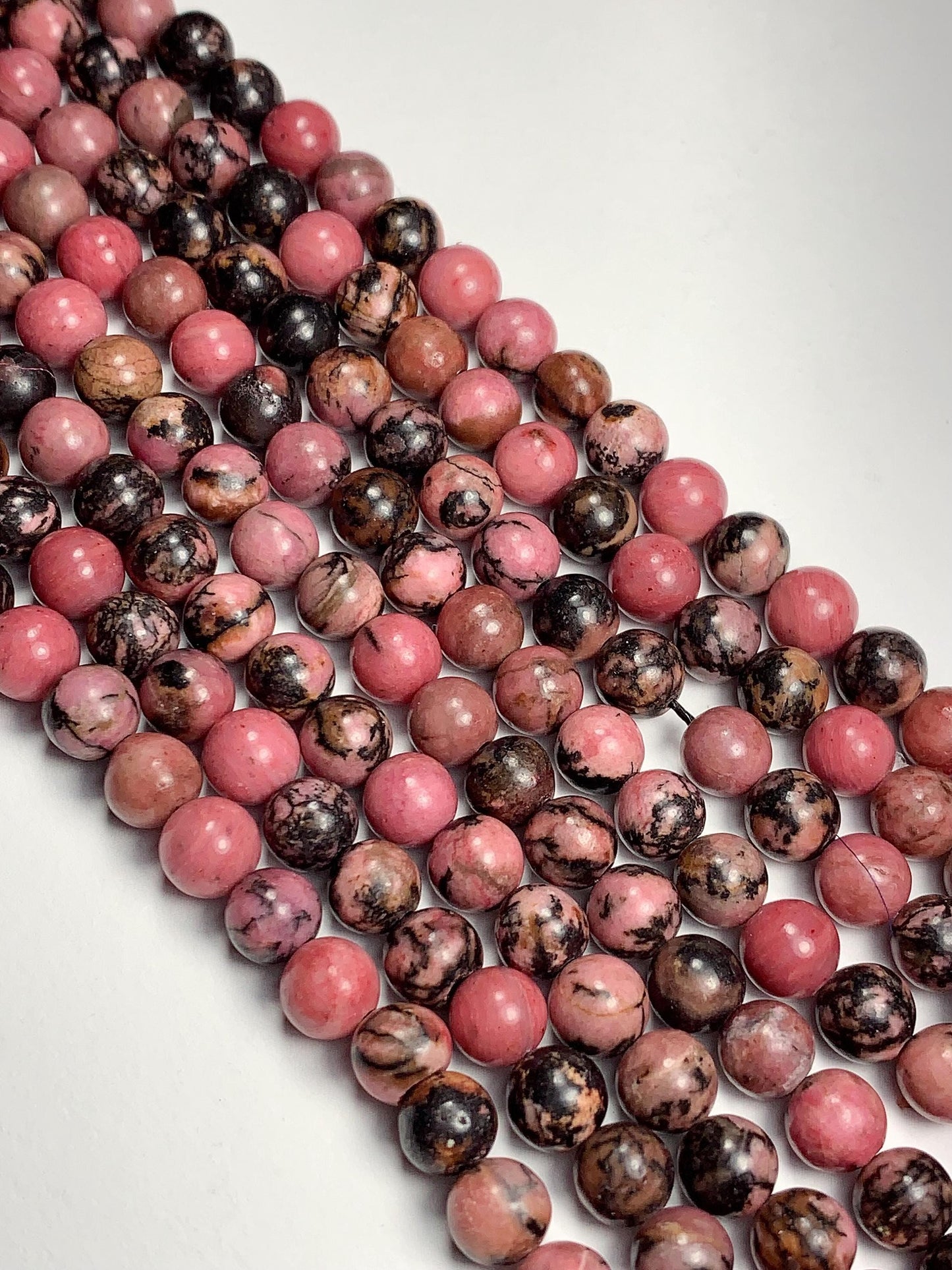 AAA Very Good Color Natural Black Pink Rhodonite Smooth Round Beads 15.5" Strand