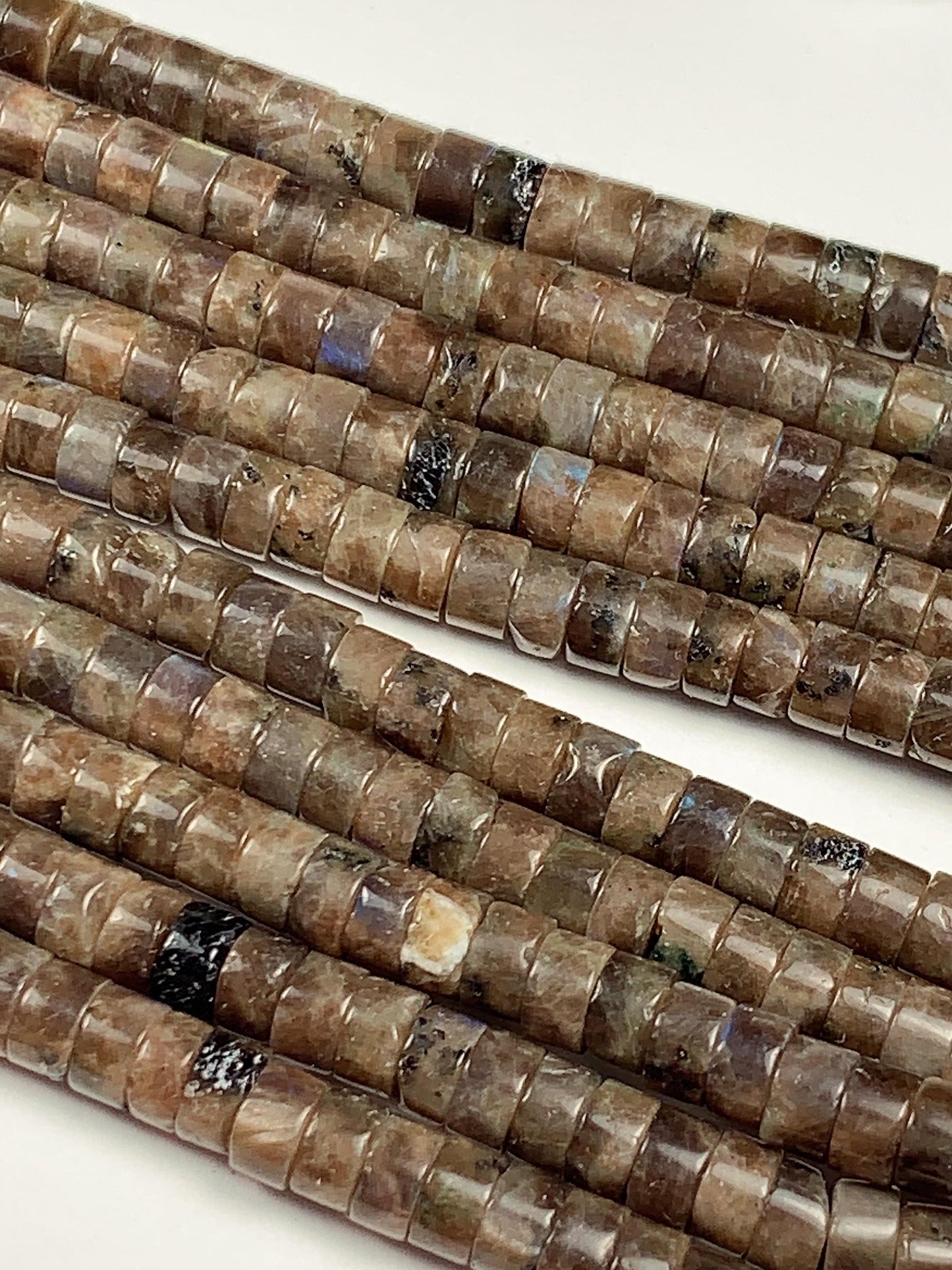 2x4mm Natural Blue Taupe Brown Labradorite Heishi Disc Beads 15" Strand
