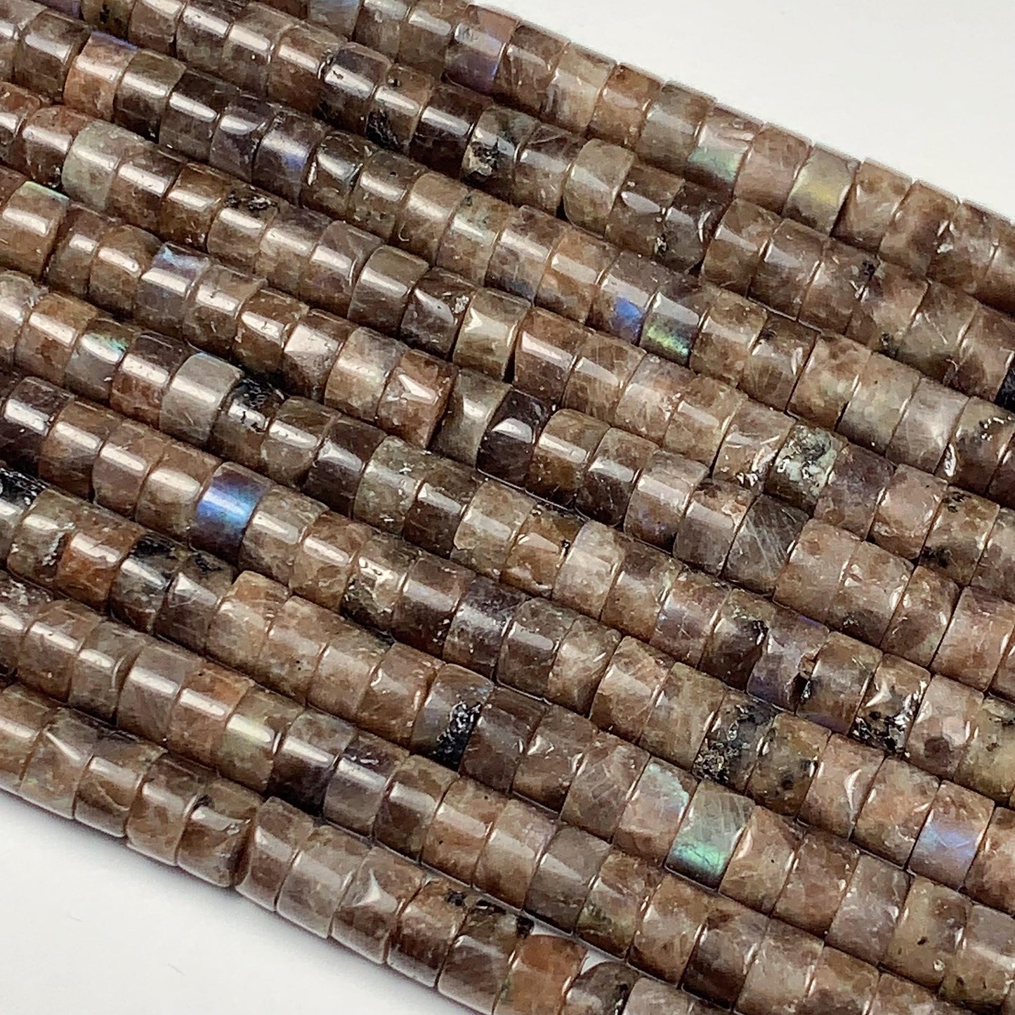 2x4mm Natural Blue Taupe Brown Labradorite Heishi Disc Beads 15" Strand