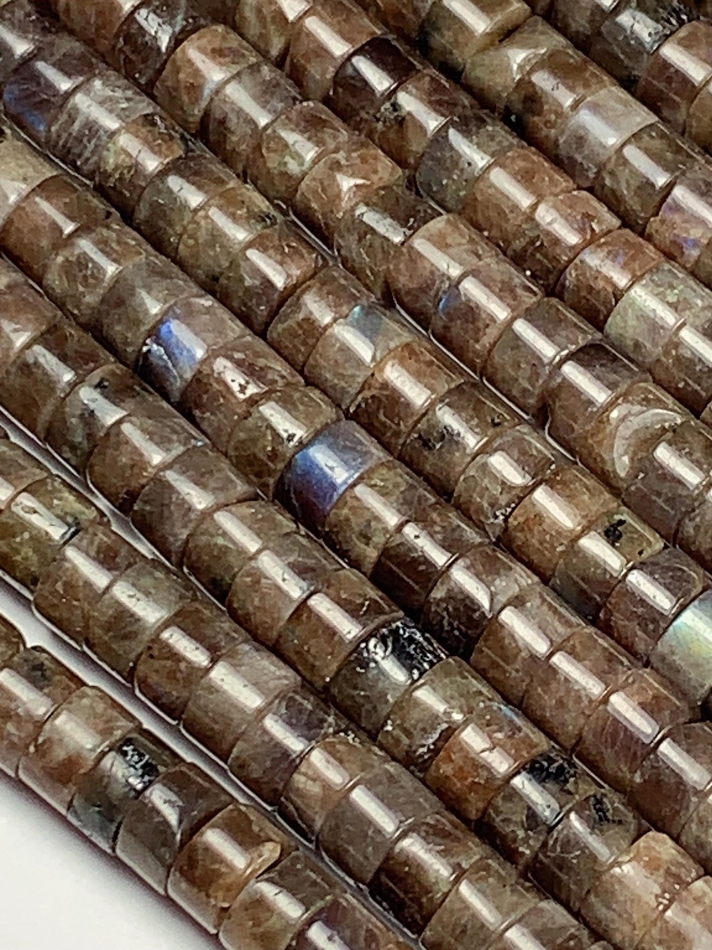 2x4mm Natural Blue Taupe Brown Labradorite Heishi Disc Beads 15" Strand