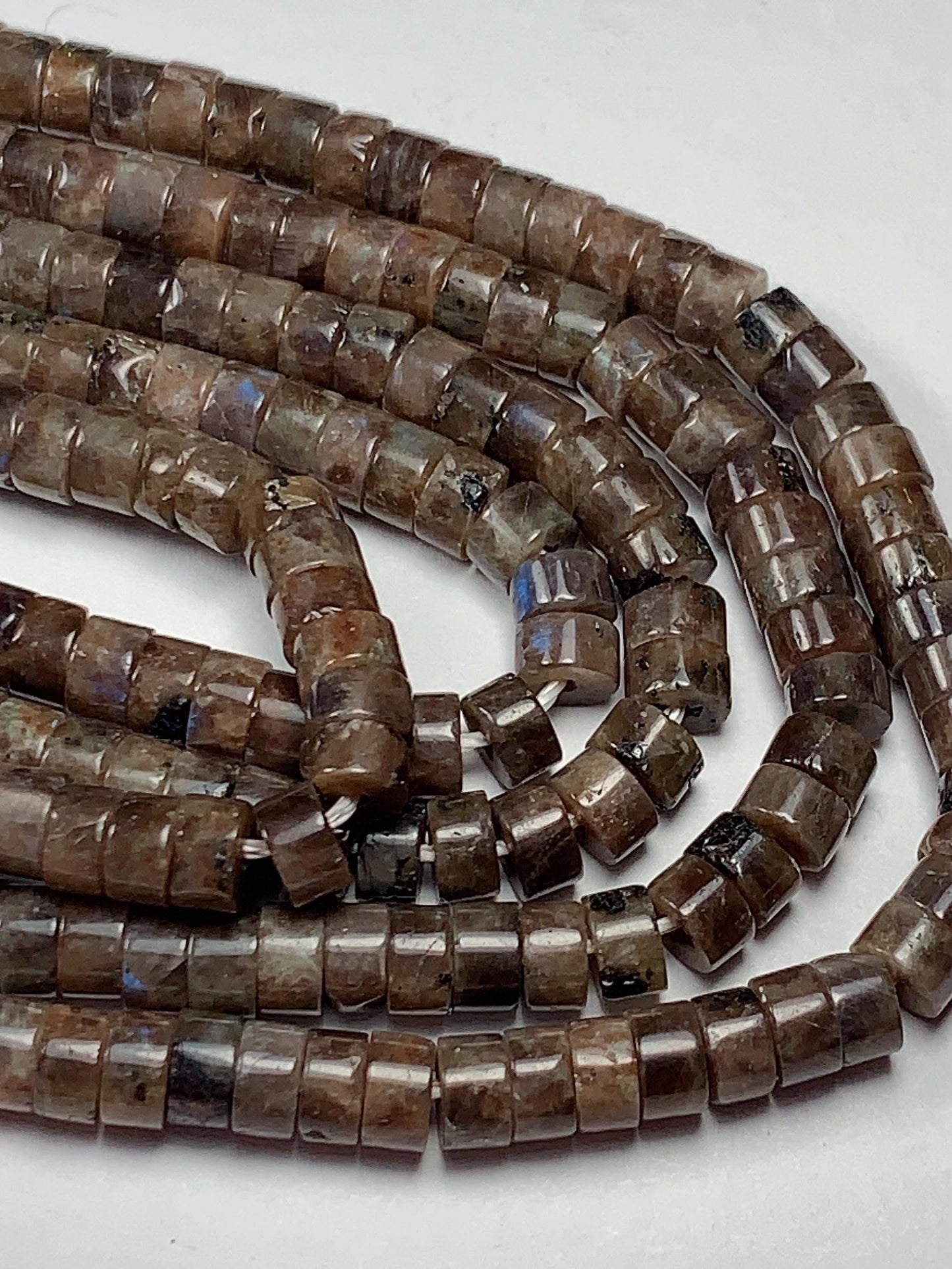 2x4mm Natural Blue Taupe Brown Labradorite Heishi Disc Beads 15" Strand