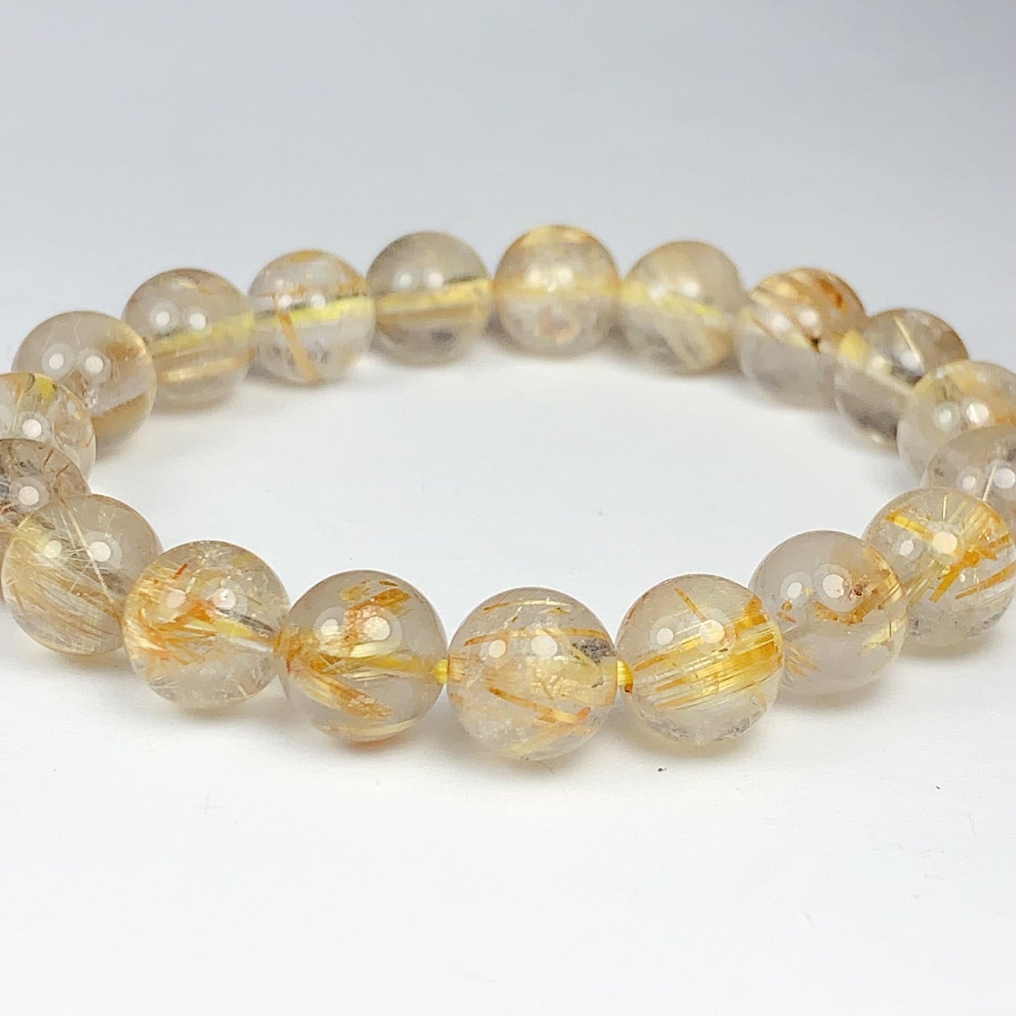 Natural Golden Rutilated Quartz Bracelet: 8mm Smooth Round Gemstone