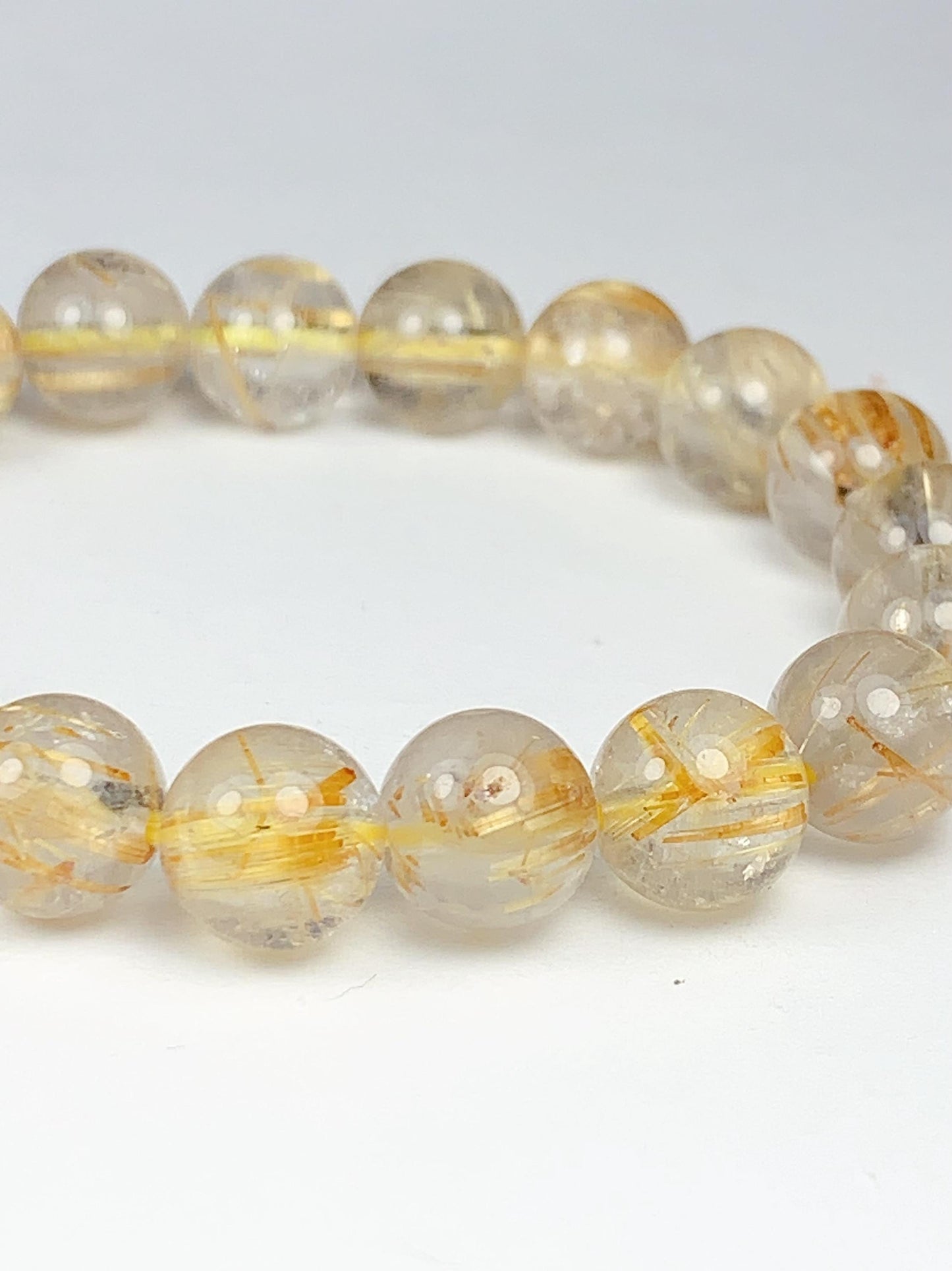 Natural Golden Rutilated Quartz Bracelet: 8mm Smooth Round Gemstone