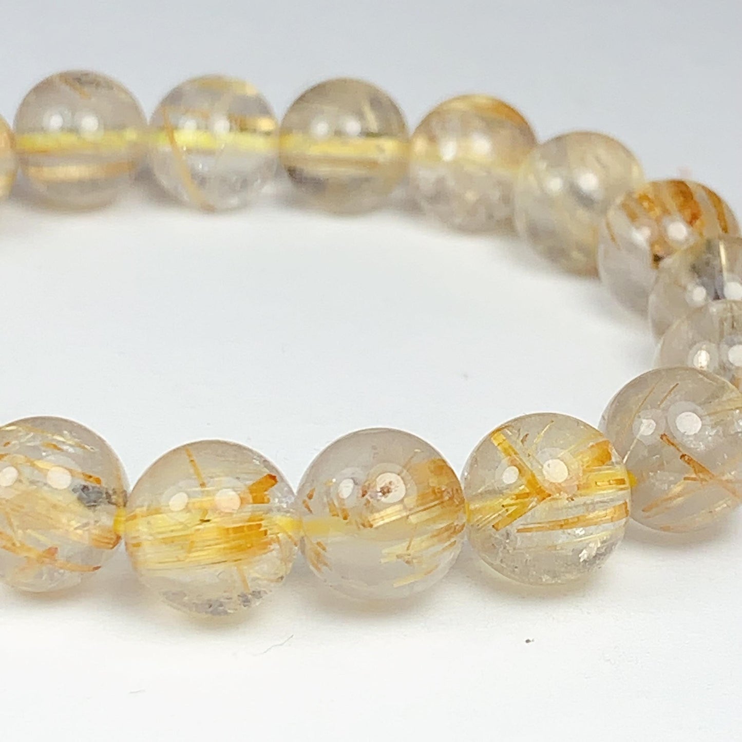 Natural Golden Rutilated Quartz Bracelet: 8mm Smooth Round Gemstone