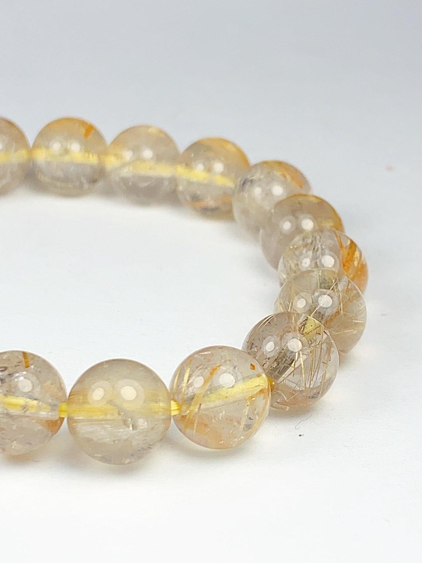 Natural Golden Rutilated Quartz Bracelet: 8mm Smooth Round Gemstone