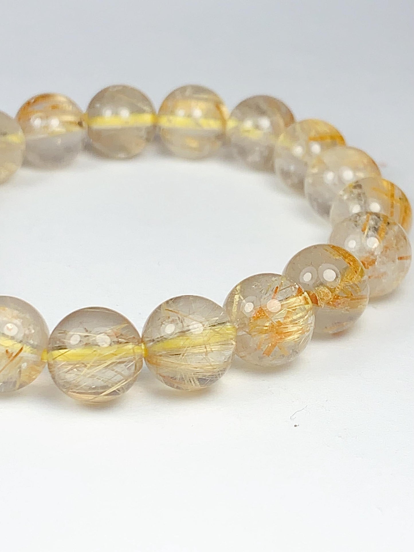 Natural Golden Rutilated Quartz Bracelet: 8mm Smooth Round Gemstone