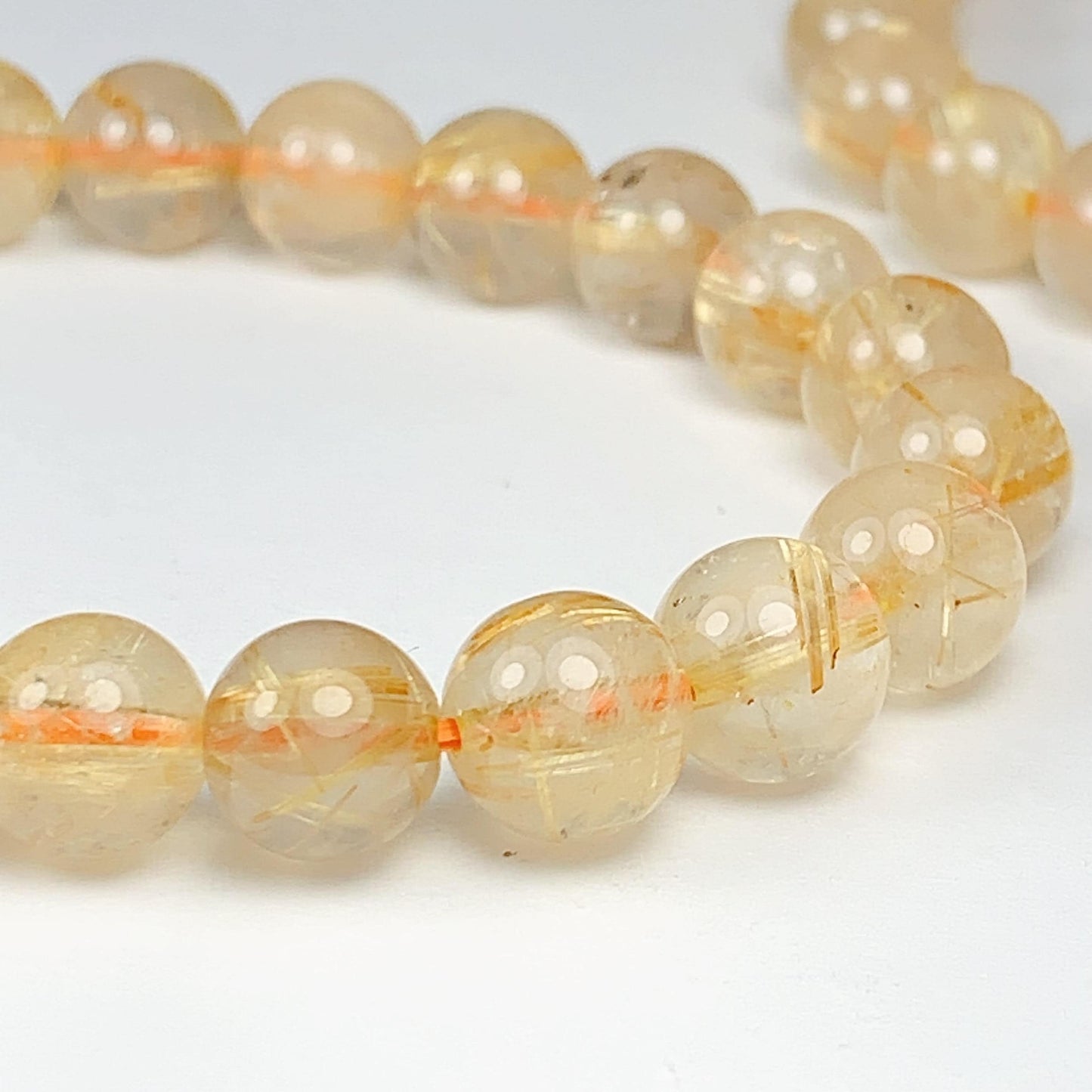 Natural Golden Rutilated Quartz Bracelet: 8mm Smooth Round Gemstone