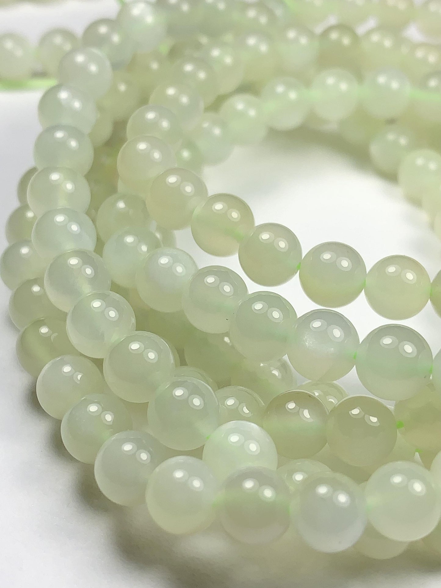 AAA Natural Green Soft Translucent Moonstone Smooth Round Beads Gemstone 15.5  Strand