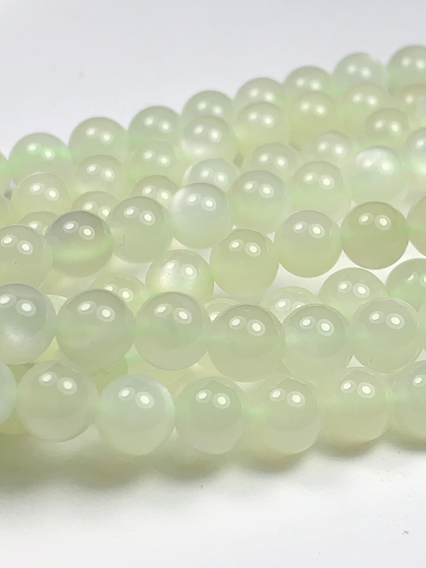 AAA Natural Green Soft Translucent Moonstone Smooth Round Beads Gemstone 15.5  Strand