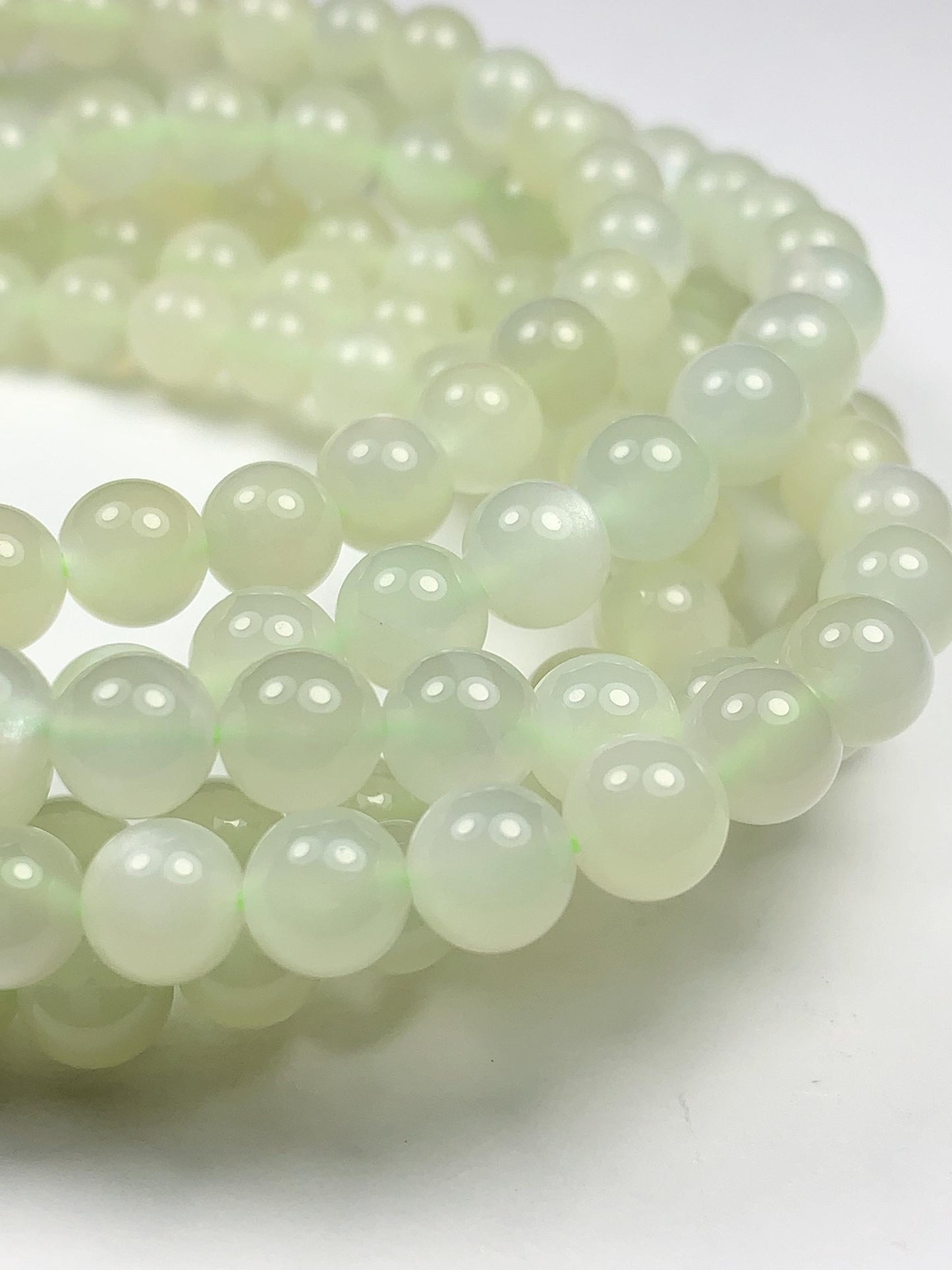 AAA Natural Green Soft Translucent Moonstone Smooth Round Beads Gemstone 15.5  Strand