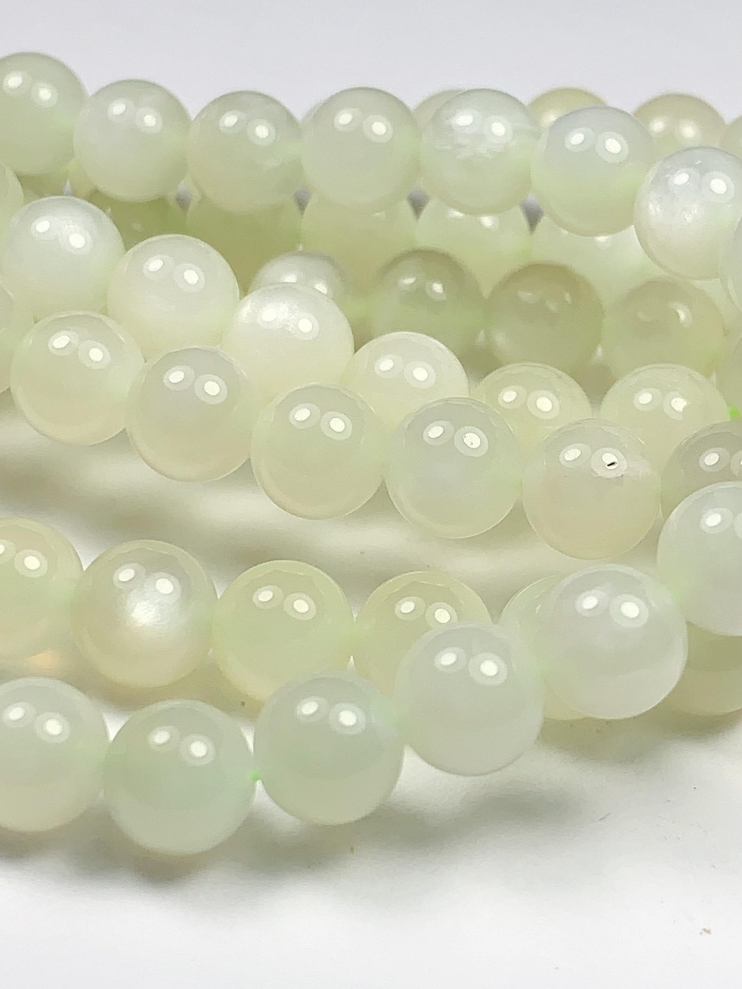 AAA Natural Green Soft Translucent Moonstone Smooth Round Beads Gemstone 15.5  Strand