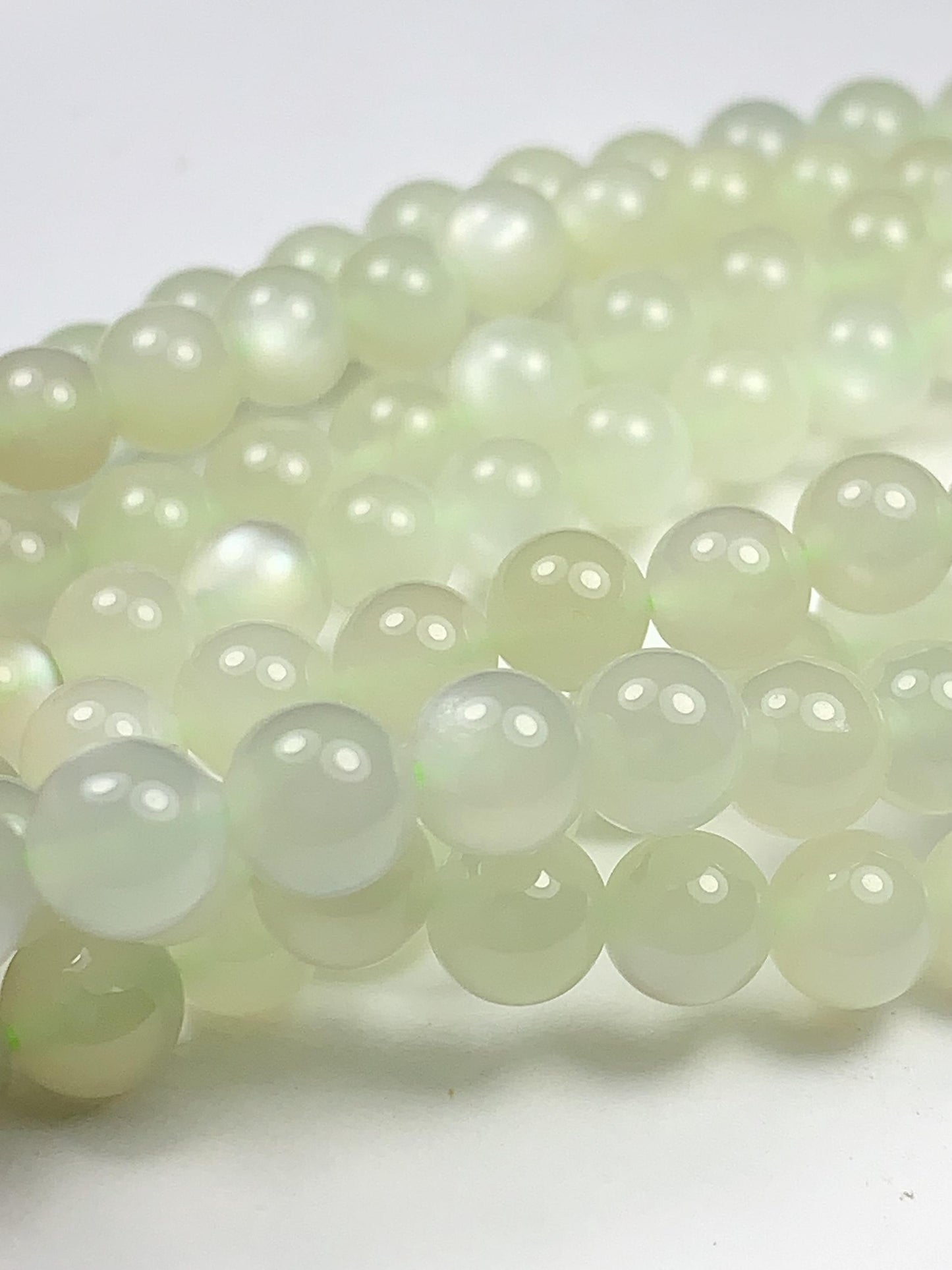 AAA Natural Green Soft Translucent Moonstone Smooth Round Beads Gemstone 15.5  Strand