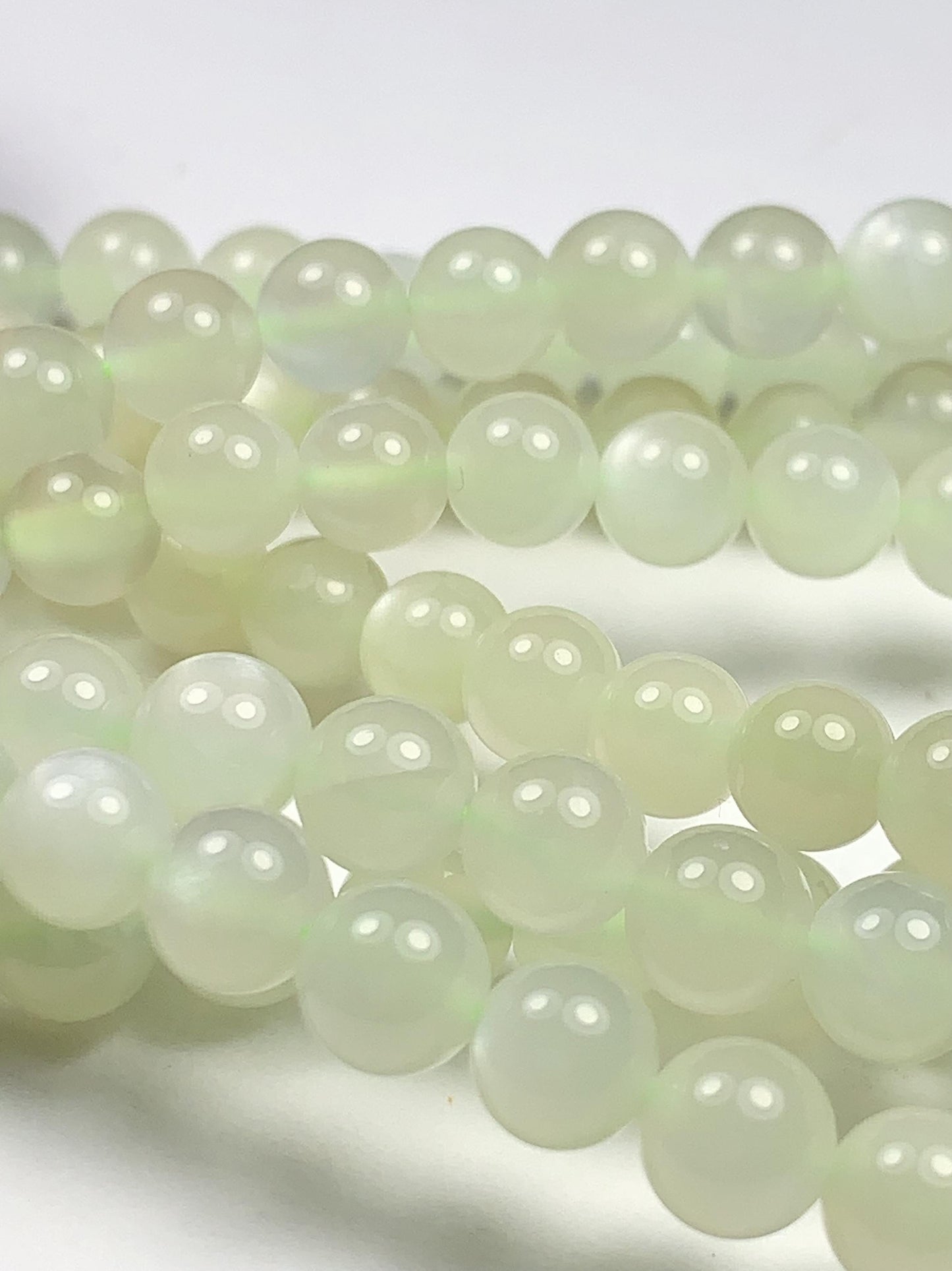 AAA Natural Green Soft Translucent Moonstone Smooth Round Beads Gemstone 15.5  Strand