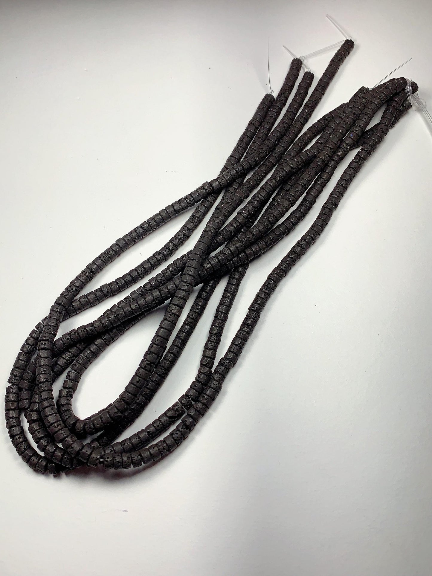 2x4mm Natural Black Volcanic Rock Lava Stone Heishi Disc Beads 15" Strand