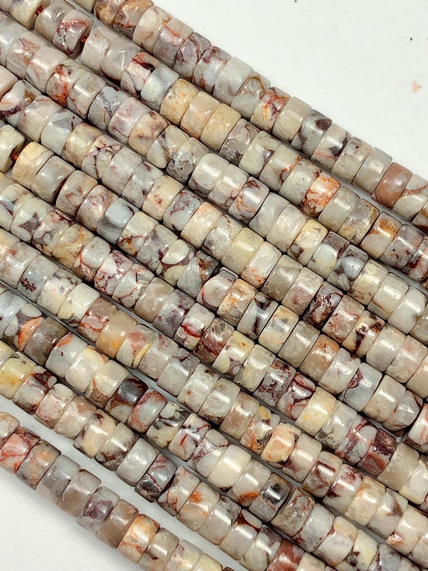 2x4mm Natural Maifanite Maifan Stone Heishi Disc Beads 15" Strand white gray red