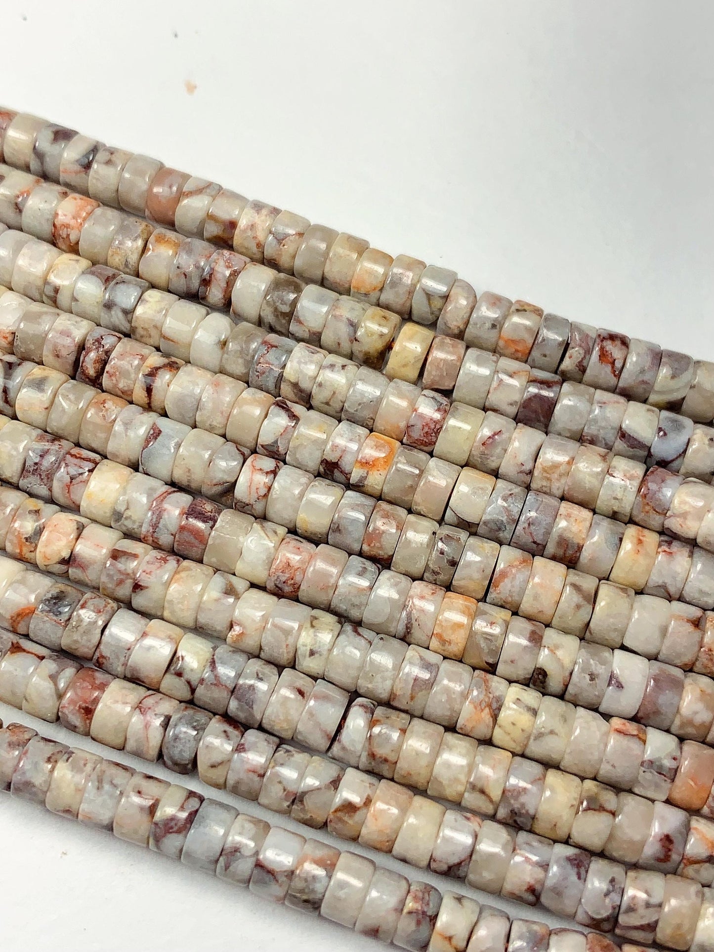 2x4mm Natural Maifanite Maifan Stone Heishi Disc Beads 15" Strand white gray red