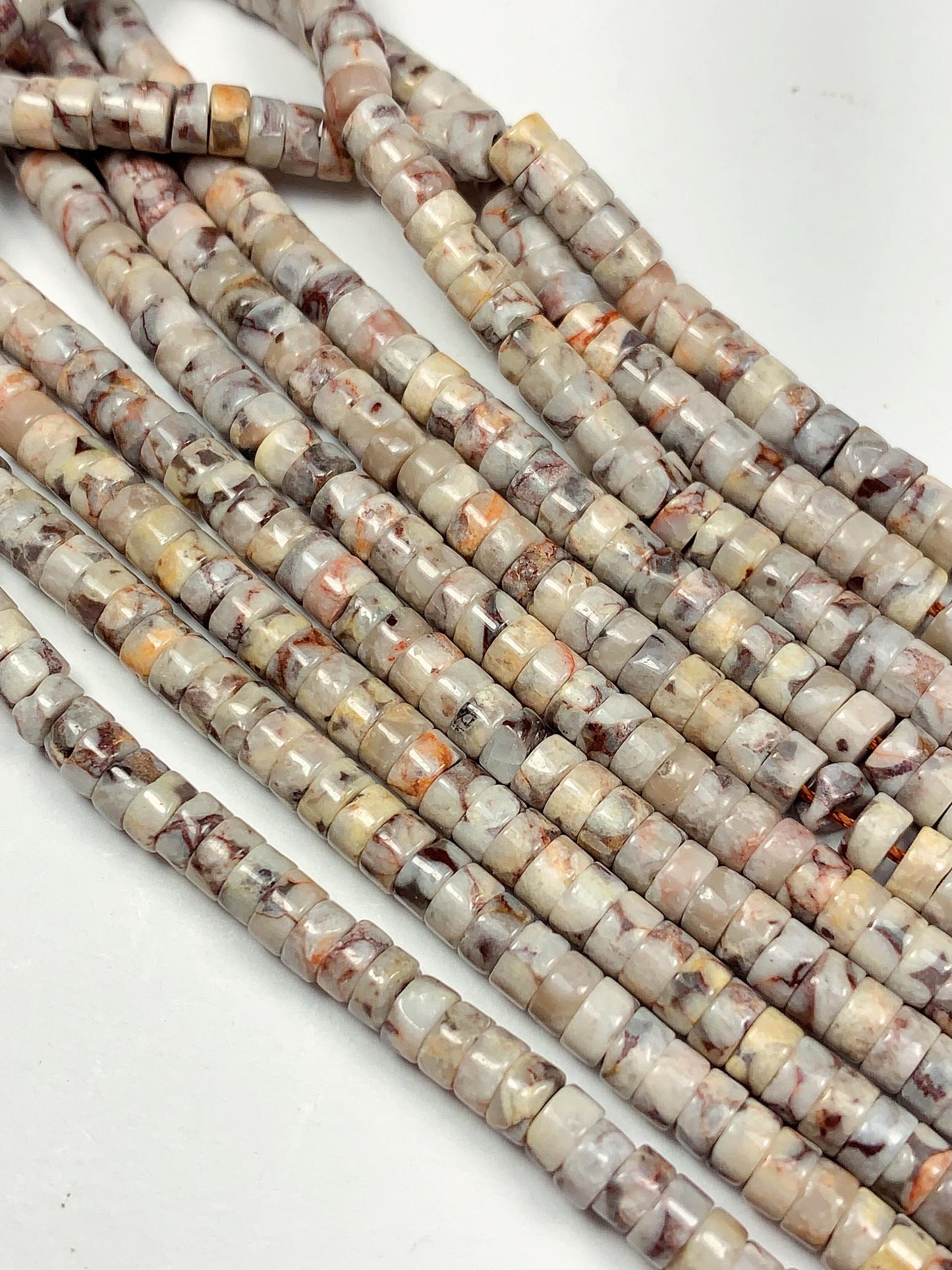 2x4mm Natural Maifanite Maifan Stone Heishi Disc Beads 15" Strand white gray red