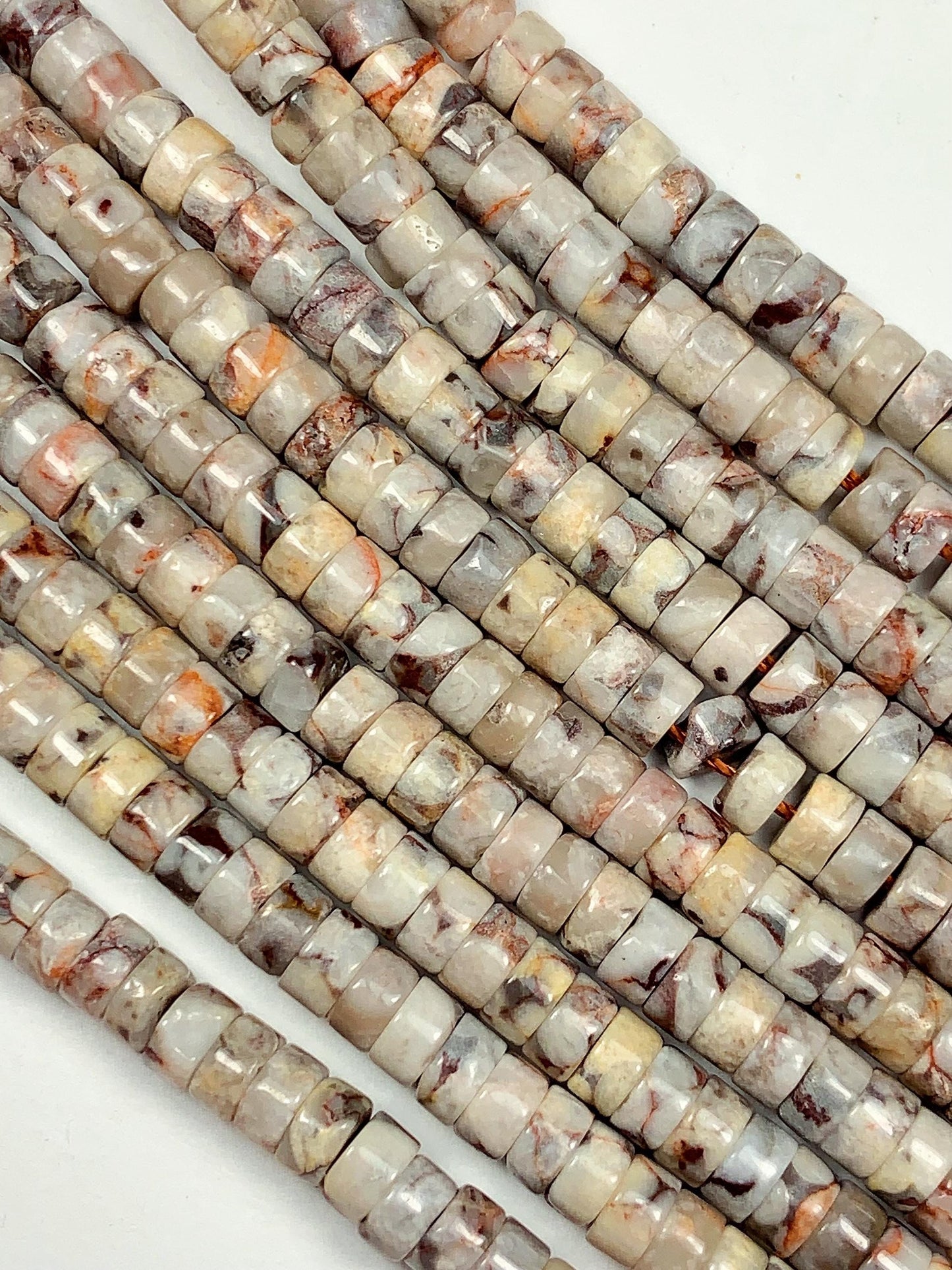 2x4mm Natural Maifanite Maifan Stone Heishi Disc Beads 15" Strand white gray red