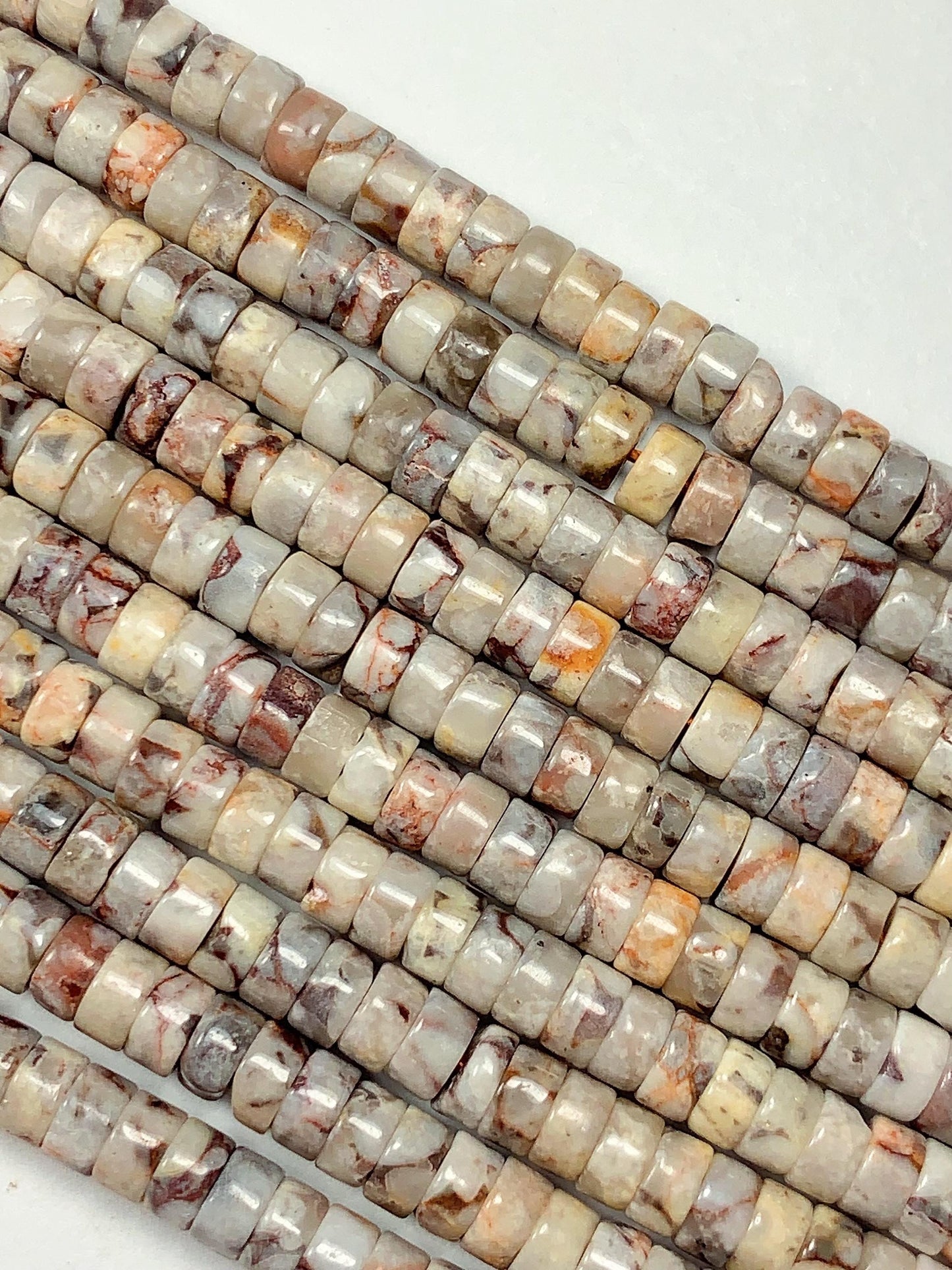2x4mm Natural Maifanite Maifan Stone Heishi Disc Beads 15" Strand white gray red