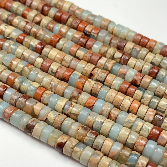 2x4mm Natural Agalmatolite Shoushan Stone Soapstone Heishi Disc Beads 15" Strand white gray red