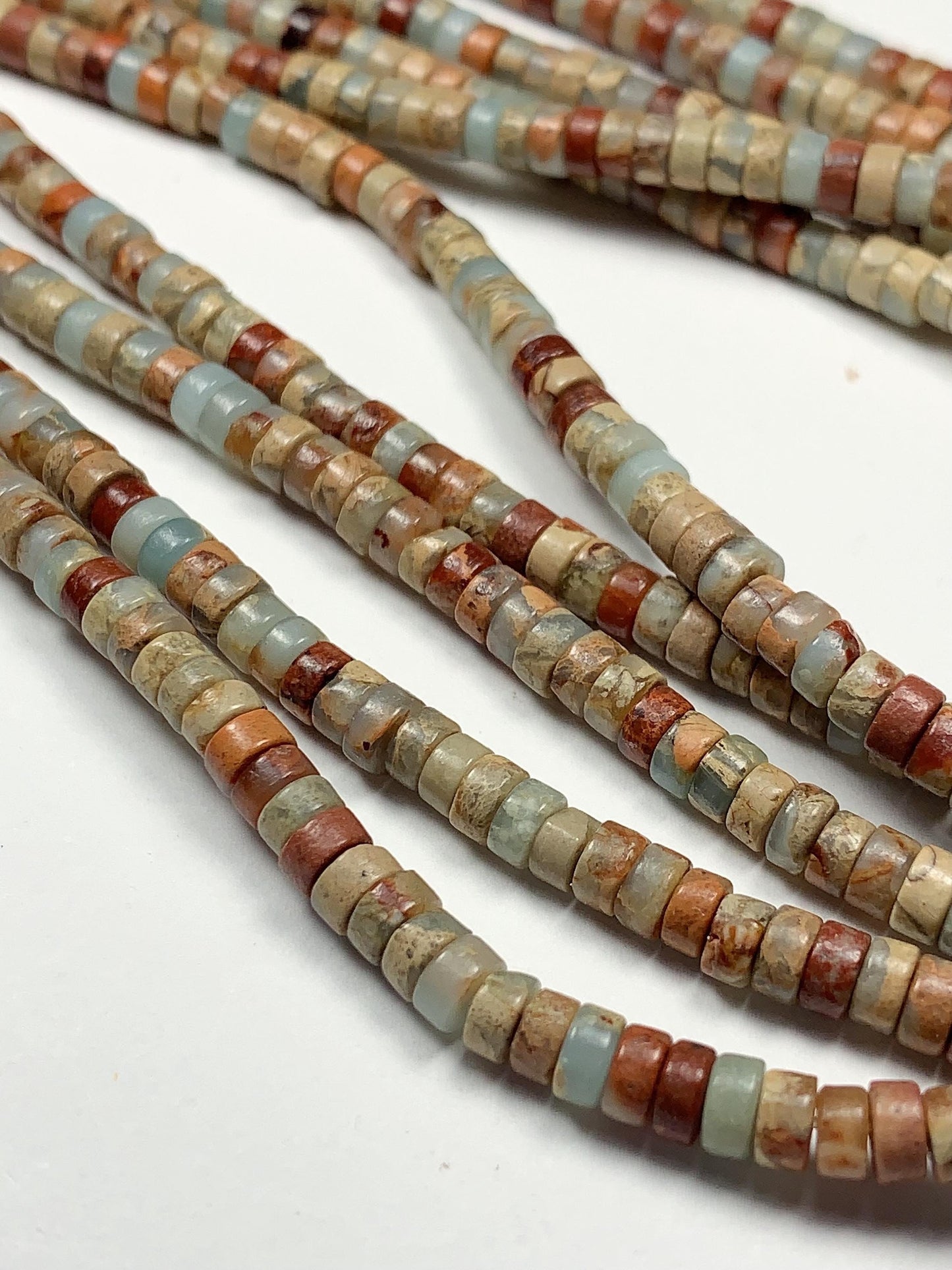 2x4mm Natural Agalmatolite Shoushan Stone Soapstone Heishi Disc Beads 15" Strand white gray red