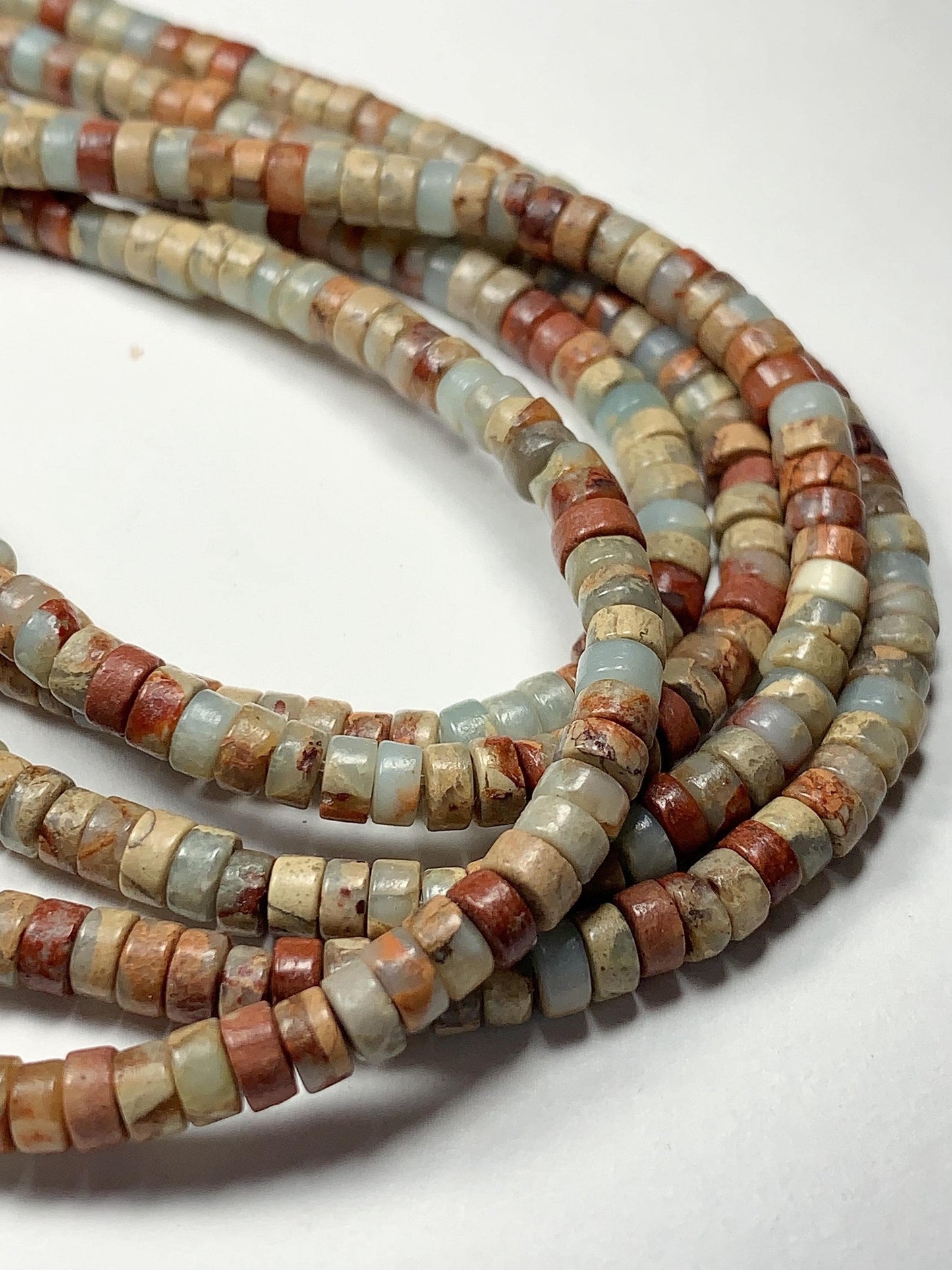 2x4mm Natural Agalmatolite Shoushan Stone Soapstone Heishi Disc Beads 15" Strand white gray red