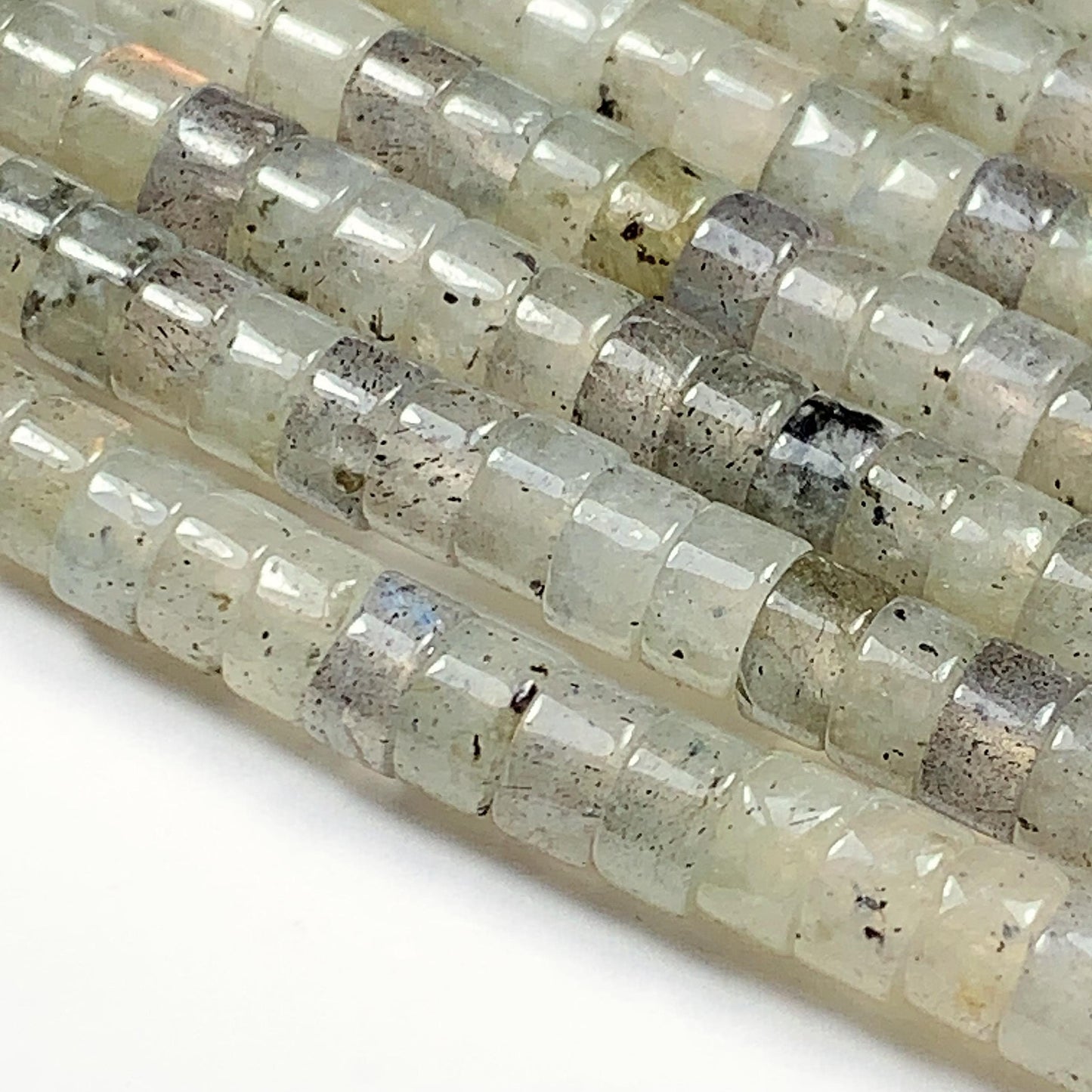 2x4mm Natural Translucency White Blue Rainbow Labradorite Heishi Disc Beads 15" Strand white gray red