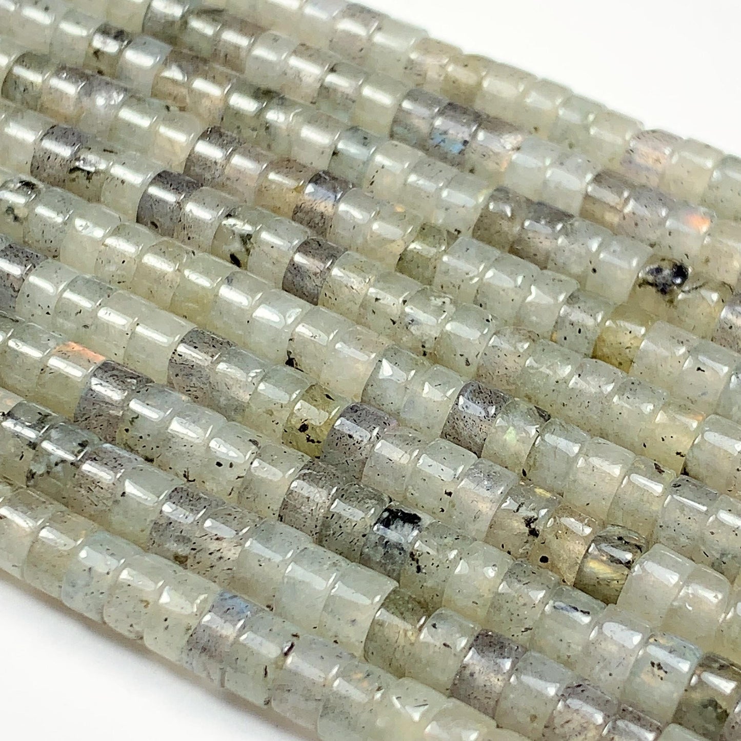 2x4mm Natural Translucency White Blue Rainbow Labradorite Heishi Disc Beads 15" Strand white gray red