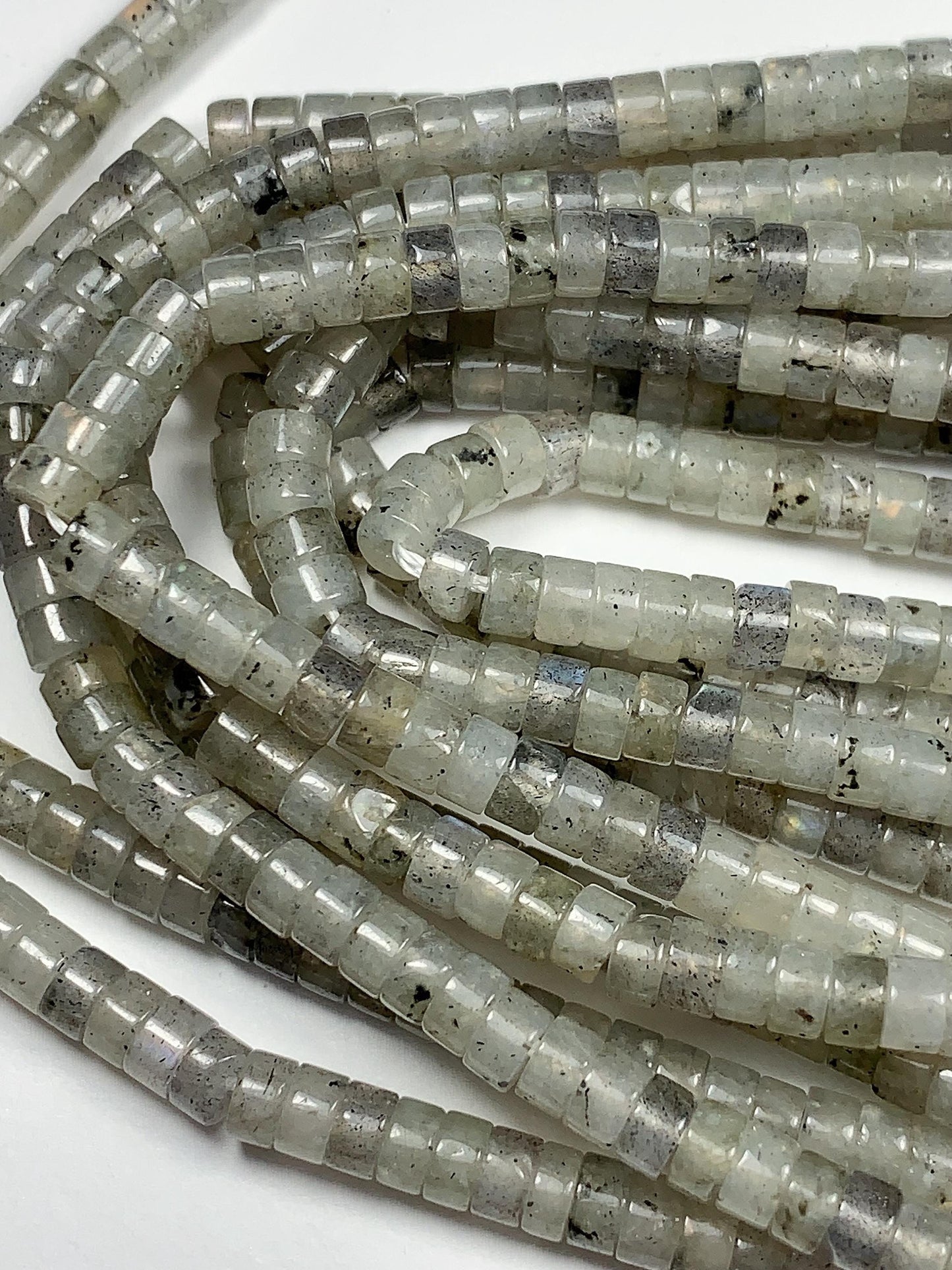 2x4mm Natural Translucency White Blue Rainbow Labradorite Heishi Disc Beads 15" Strand white gray red