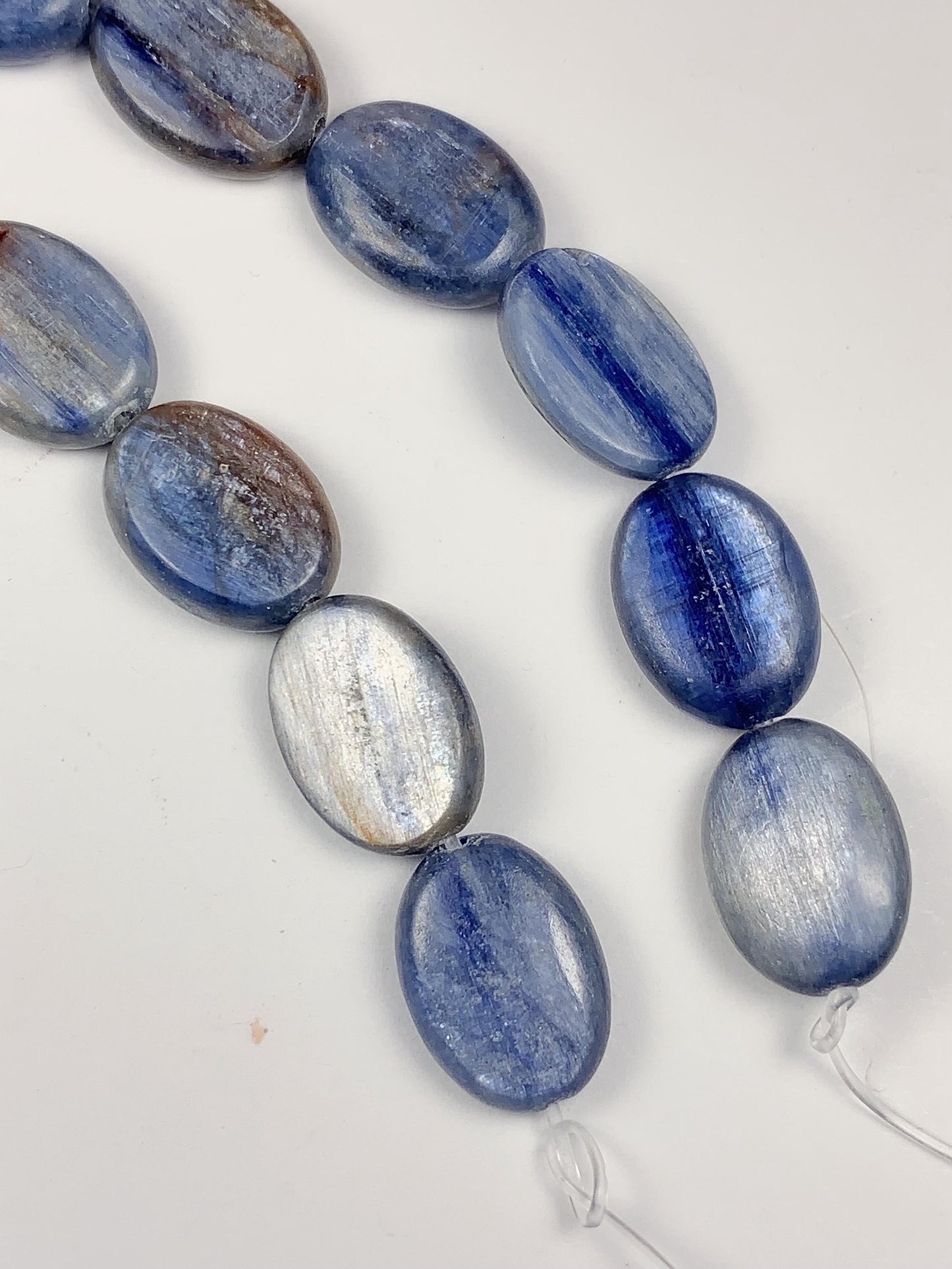 10x14mm Natural Blue Kyanite Flat Oval Beads 15" Strand