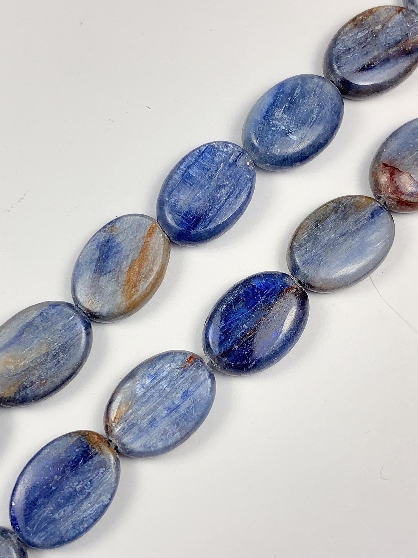 10x14mm Natural Blue Kyanite Flat Oval Beads 15" Strand