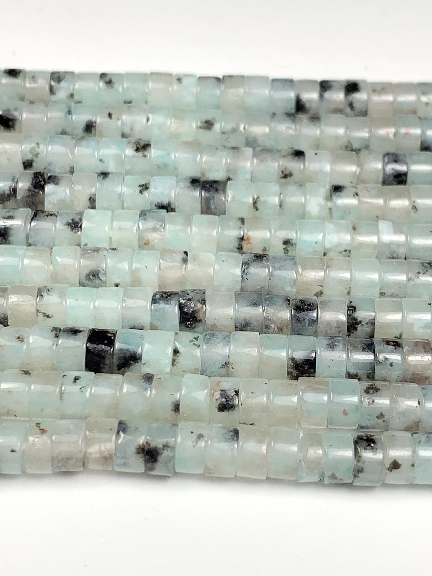 2x4mm Natural Translucency Black Spot Light Blue Quartz Heishi Disc Beads 15" Strand white gray red