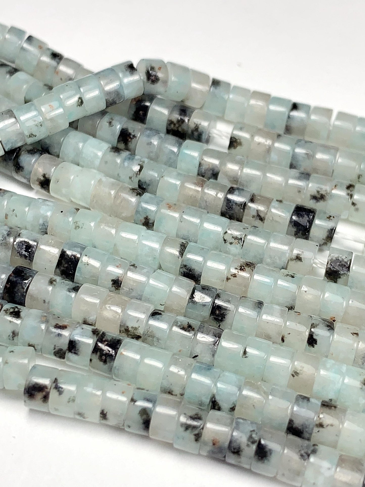 2x4mm Natural Translucency Black Spot Light Blue Quartz Heishi Disc Beads 15" Strand white gray red