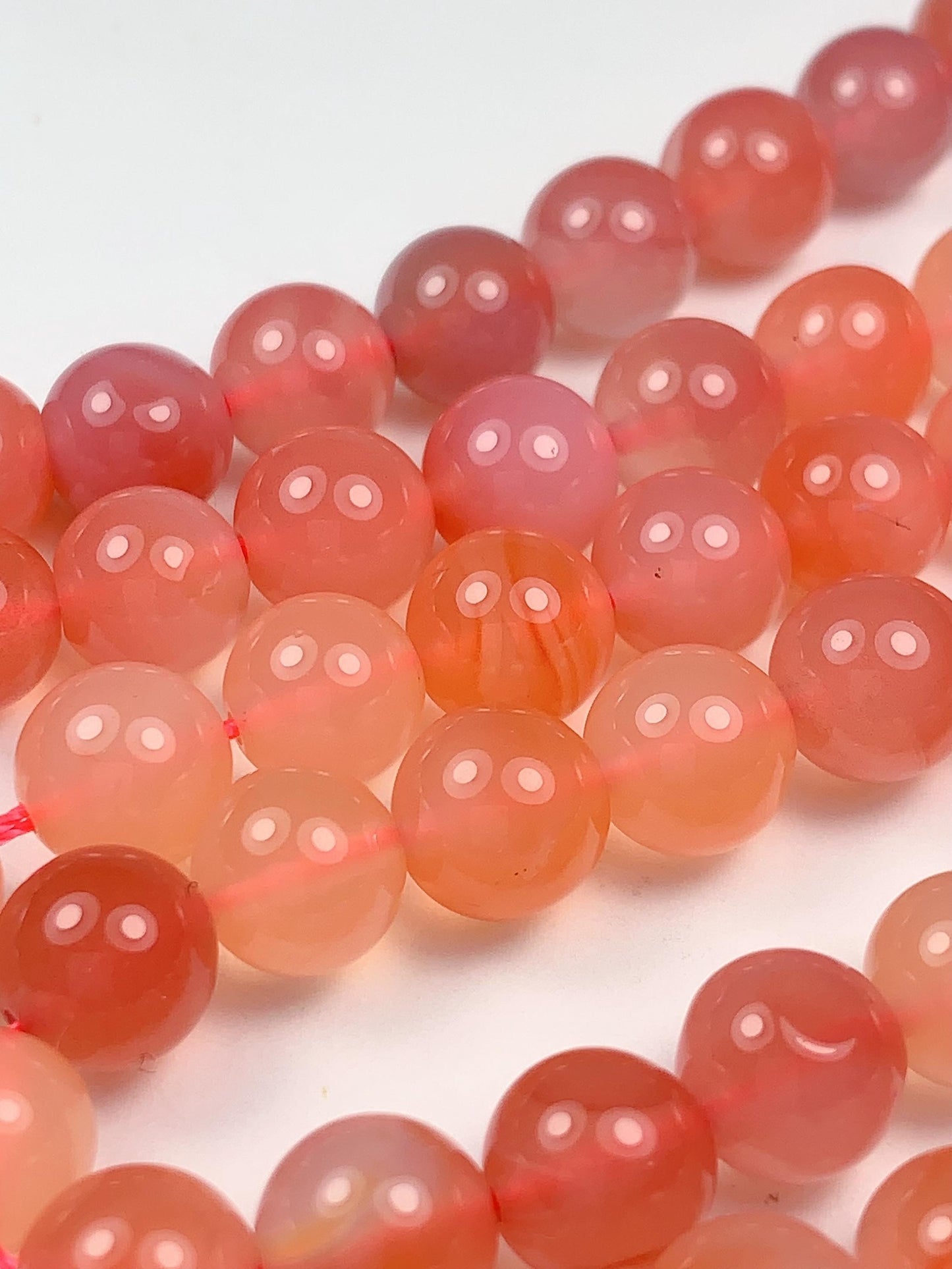 7.5 mm AAA Natural Translucent Peach Coral Pink Agate Smooth Round Beads 15.5“ Strand Genuine Gemstone
