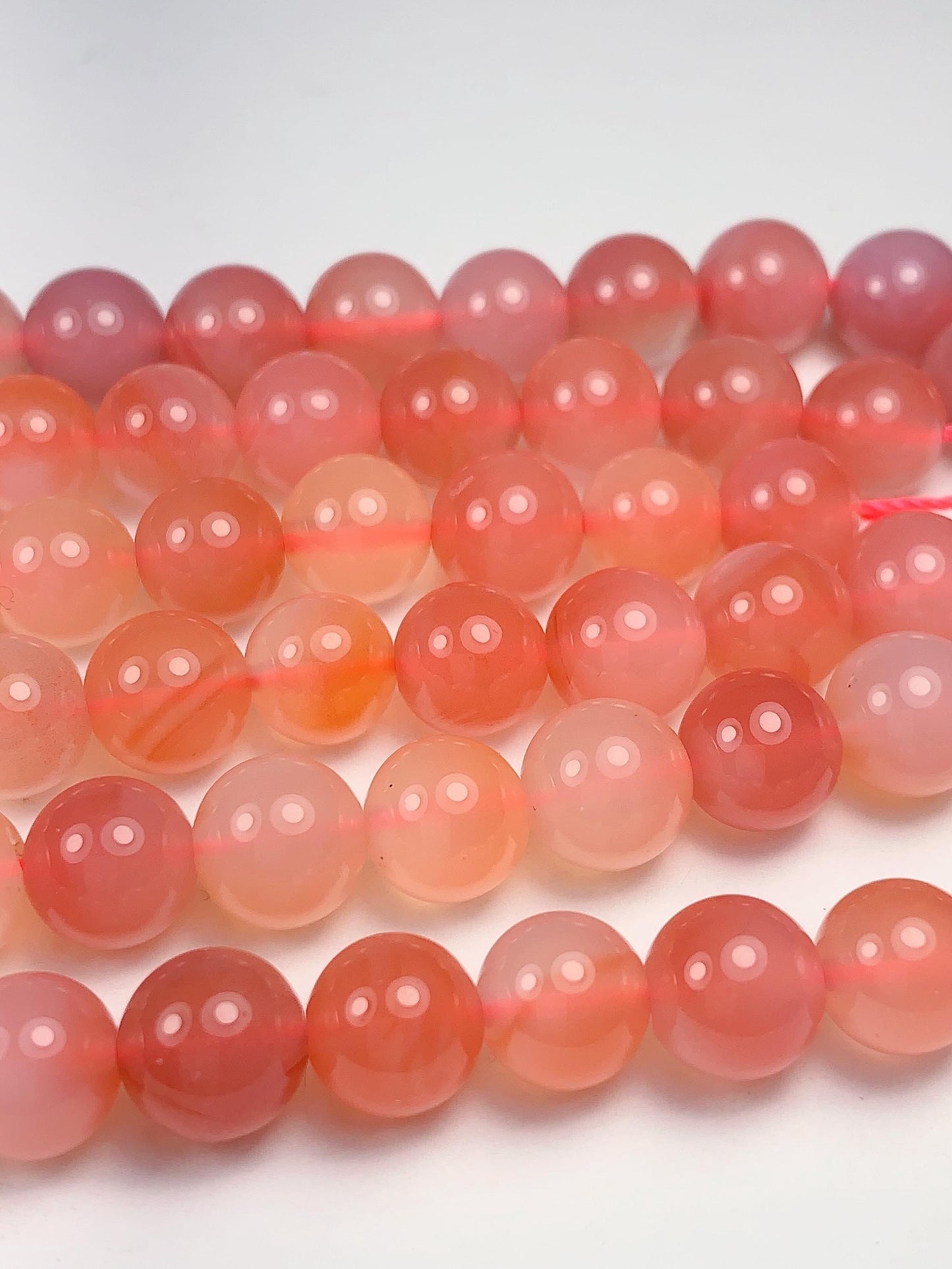 7.5 mm AAA Natural Translucent Peach Coral Pink Agate Smooth Round Beads 15.5“ Strand Genuine Gemstone
