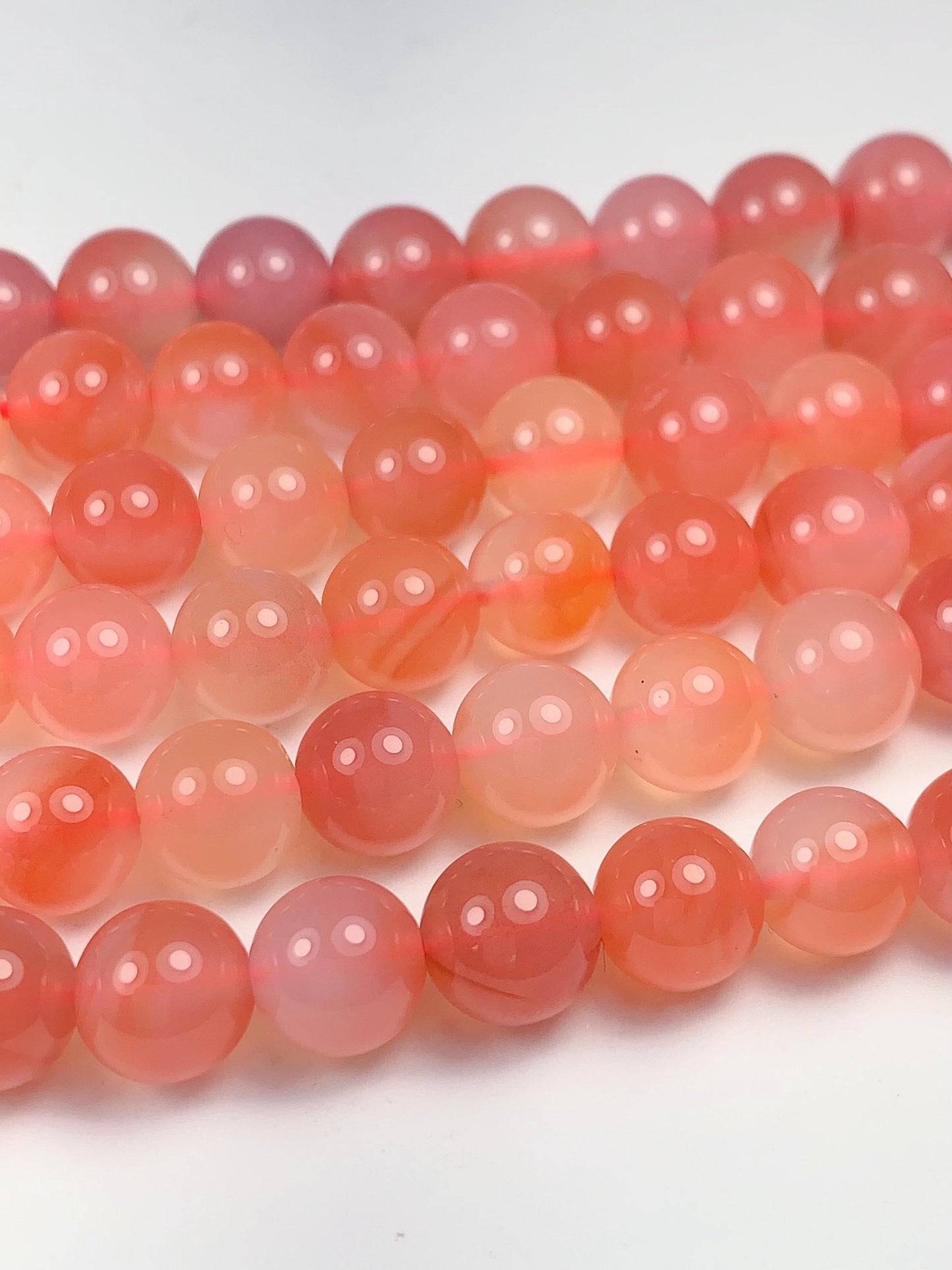 7.5 mm AAA Natural Translucent Peach Coral Pink Agate Smooth Round Beads 15.5“ Strand Genuine Gemstone