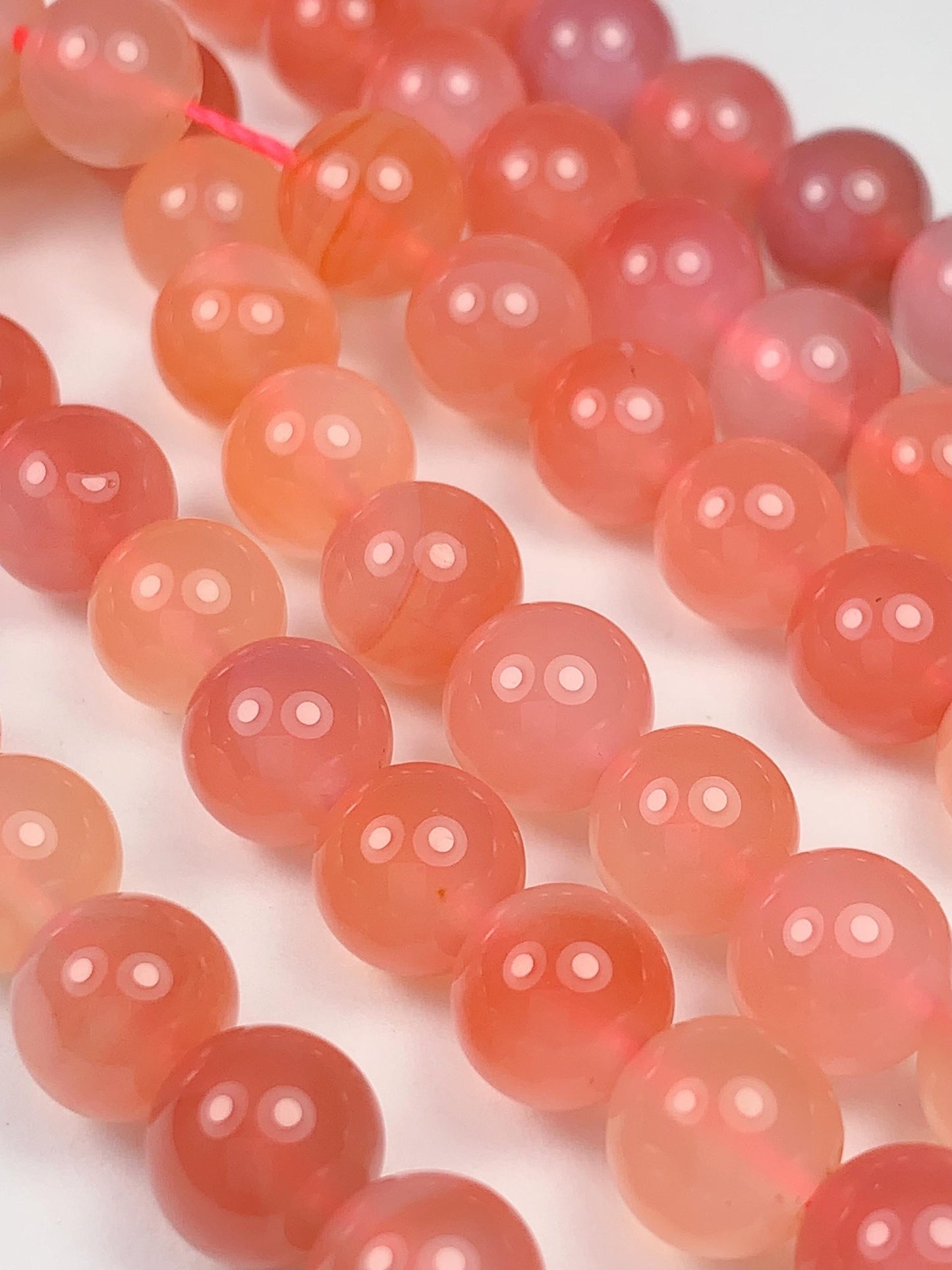 7.5 mm AAA Natural Translucent Peach Coral Pink Agate Smooth Round Beads 15.5“ Strand Genuine Gemstone
