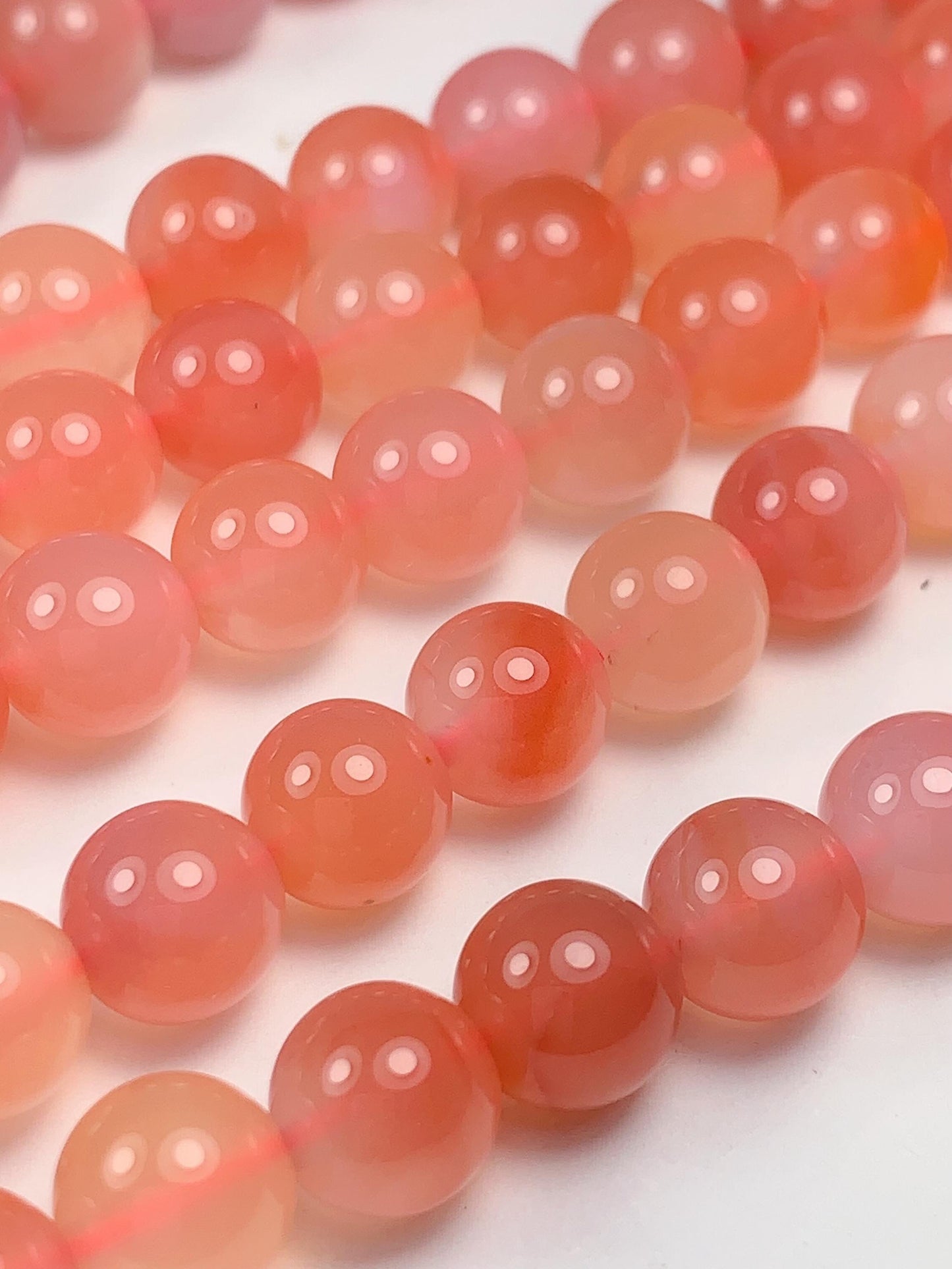 7.5 mm AAA Natural Translucent Peach Coral Pink Agate Smooth Round Beads 15.5“ Strand Genuine Gemstone