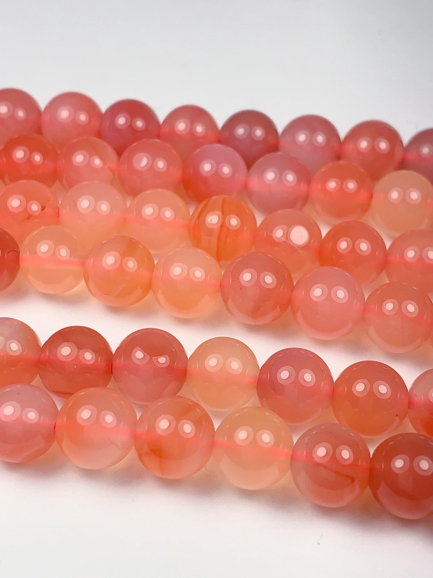 7.5 mm AAA Natural Translucent Peach Coral Pink Agate Smooth Round Beads 15.5“ Strand Genuine Gemstone
