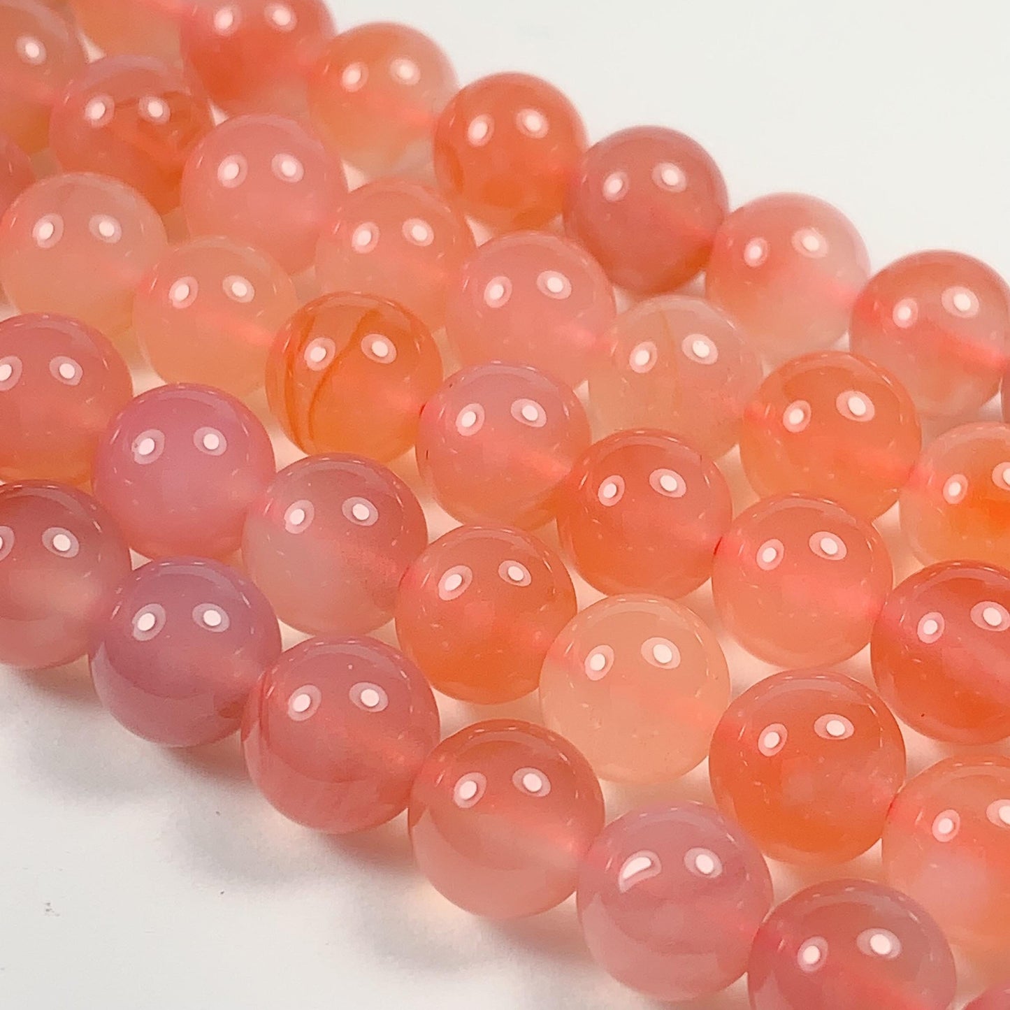 7.5 mm AAA Natural Translucent Peach Coral Pink Agate Smooth Round Beads 15.5“ Strand Genuine Gemstone