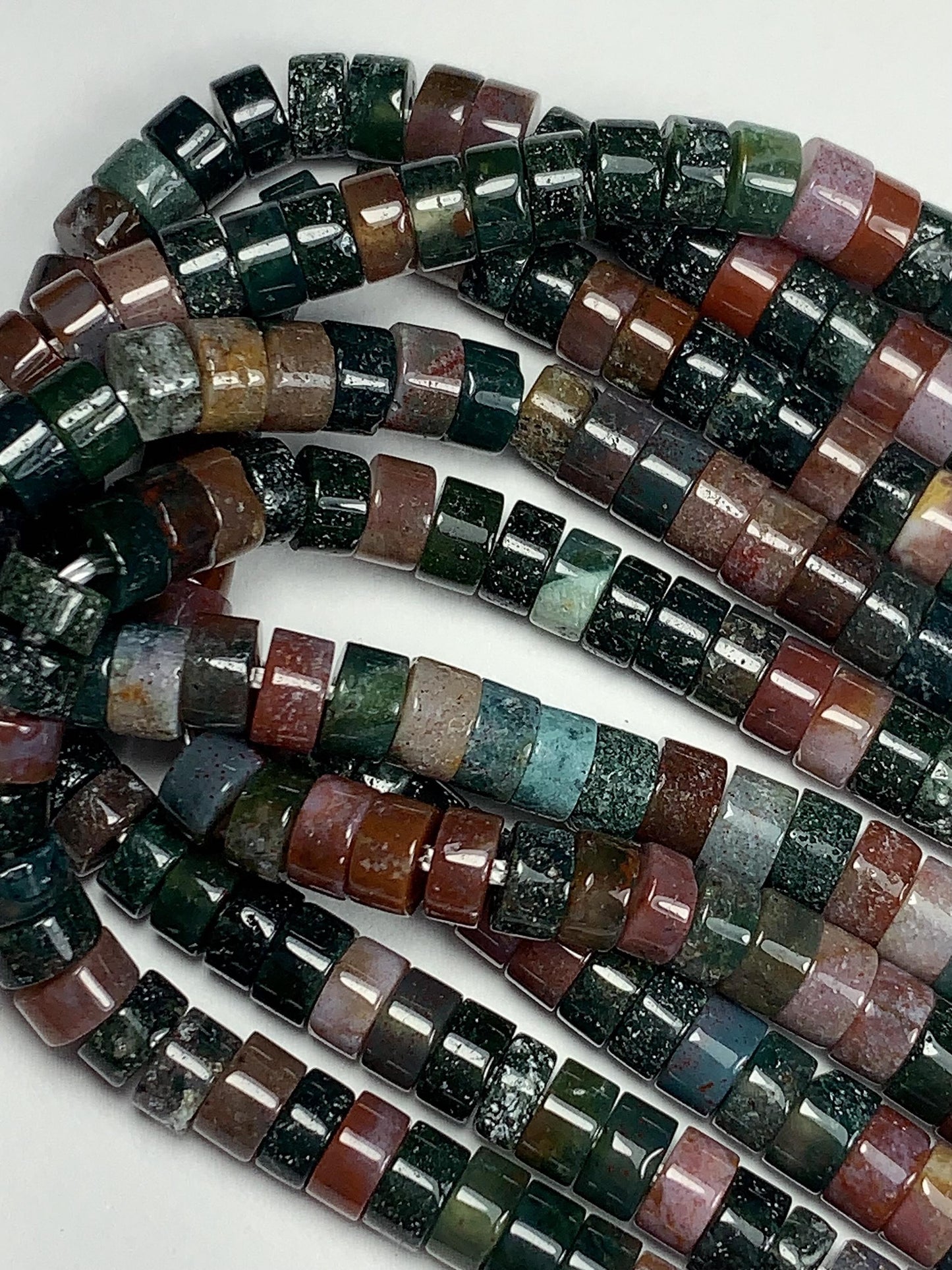 2x4mm  AAA Natural India Agate Heishi Disc Beads 15" Strand green red brown yellow rainbow