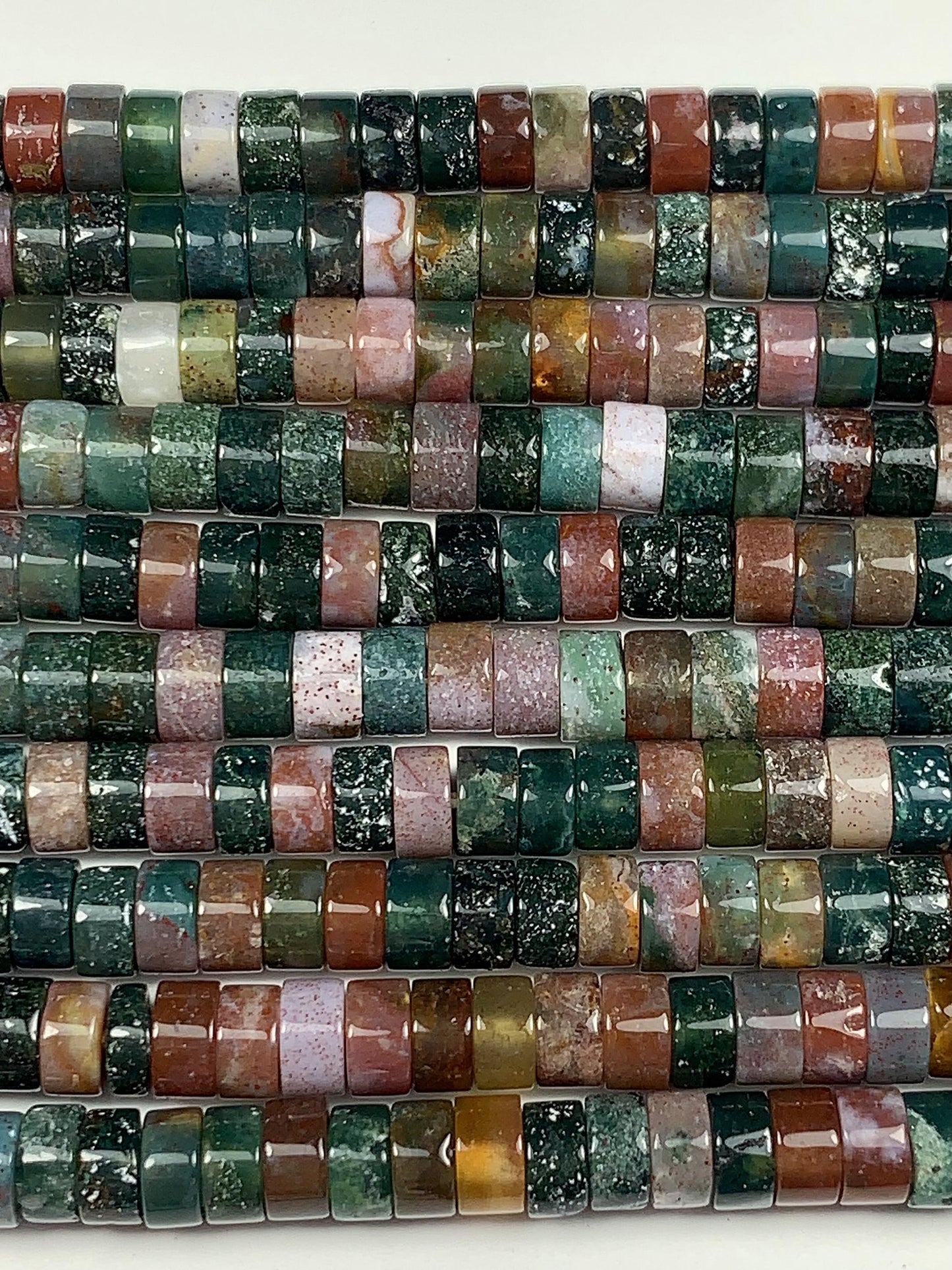 2x4mm  AAA Natural India Agate Heishi Disc Beads 15" Strand green red brown yellow rainbow