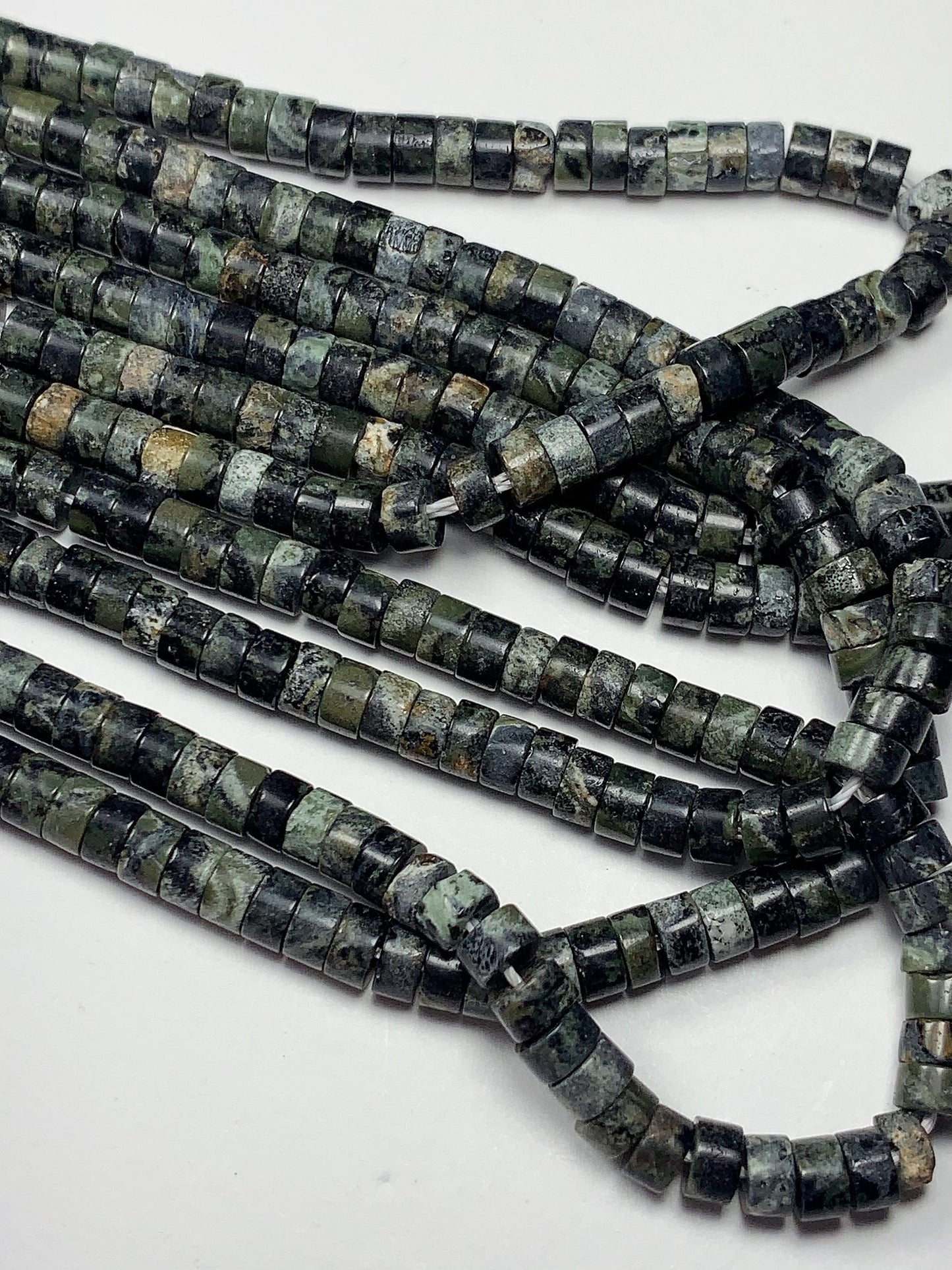 2x4mm  AAA Natural Green Kambaba Jasper Heishi Disc Beads 15" Strand