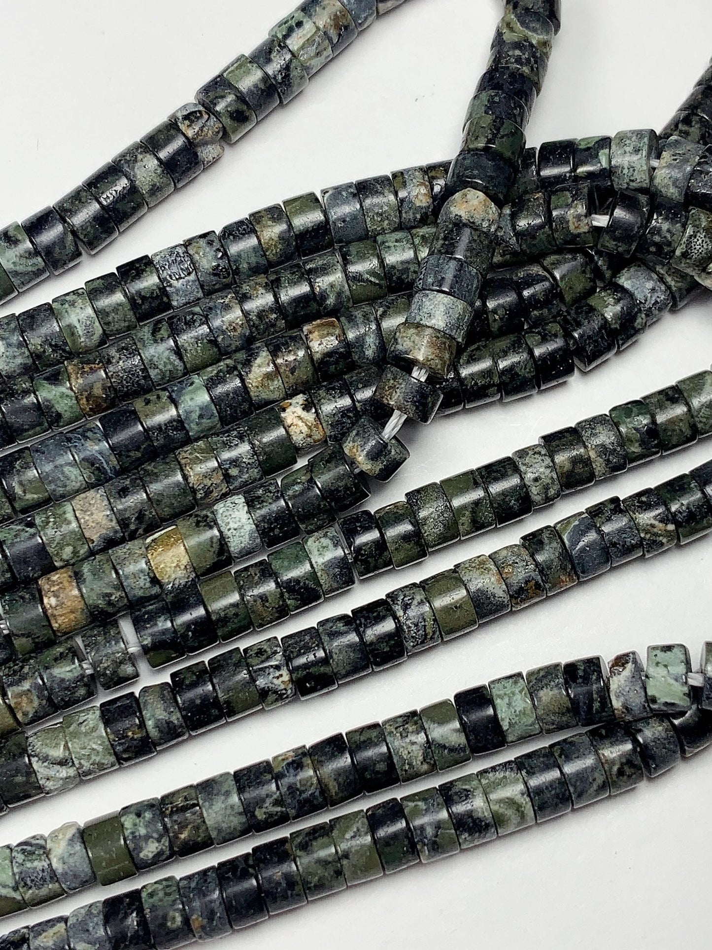 2x4mm  AAA Natural Green Kambaba Jasper Heishi Disc Beads 15" Strand