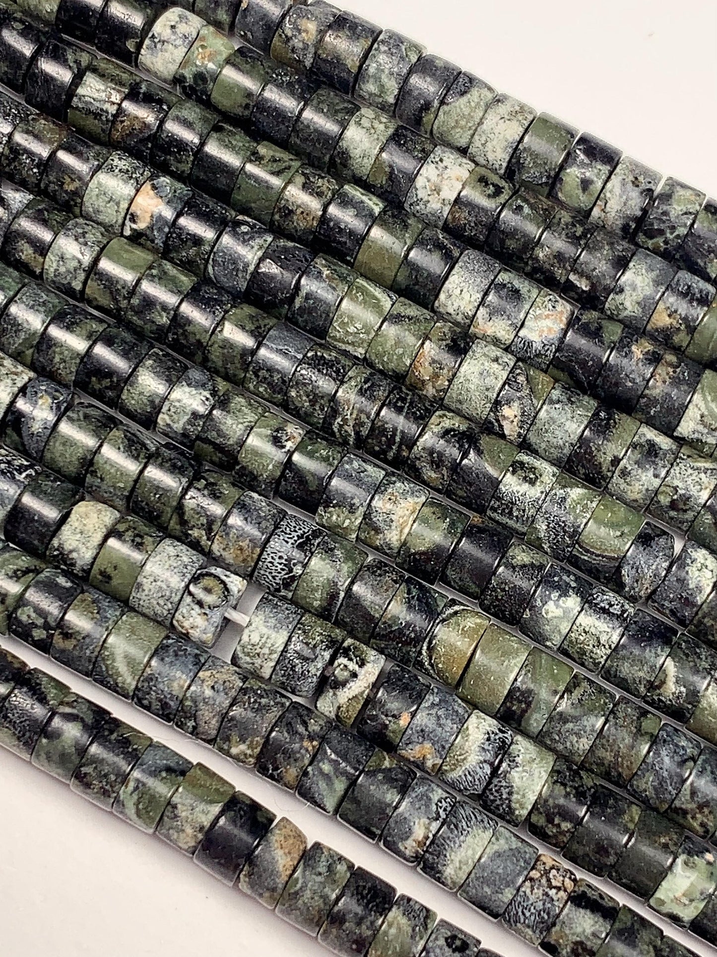 2x4mm  AAA Natural Green Kambaba Jasper Heishi Disc Beads 15" Strand