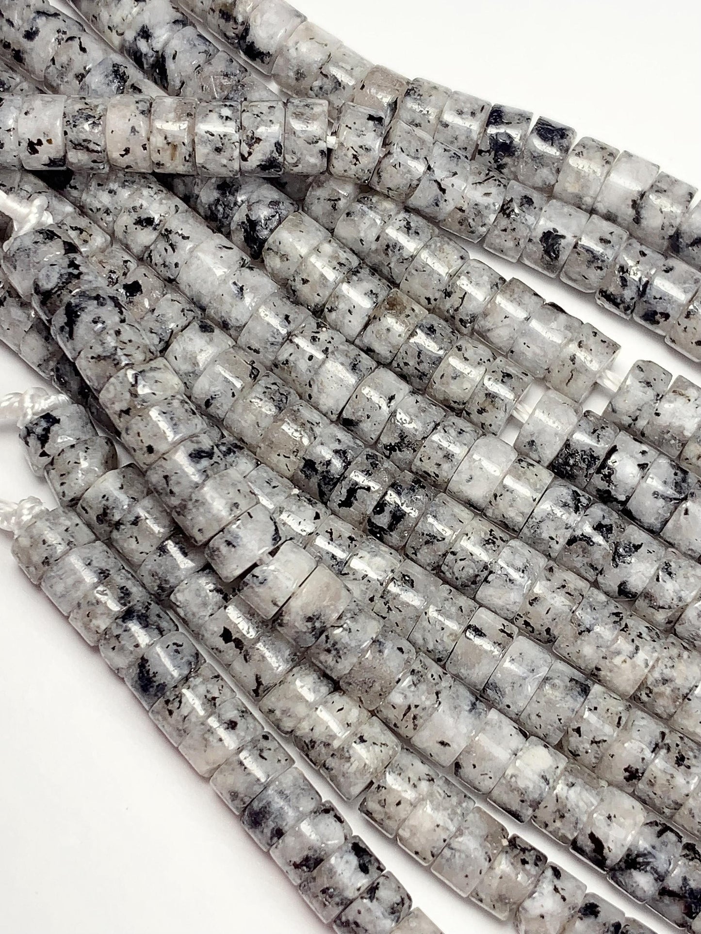 2x4mm  AAA Natural White Black Spot Feldspar Spacer Heishi Disc Beads 15" Strand Gemstone