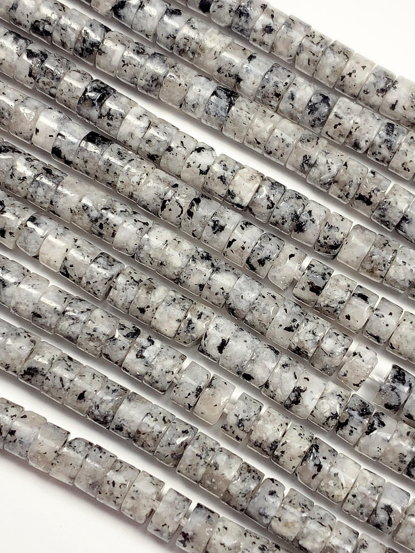 2x4mm  AAA Natural White Black Spot Feldspar Spacer Heishi Disc Beads 15" Strand Gemstone
