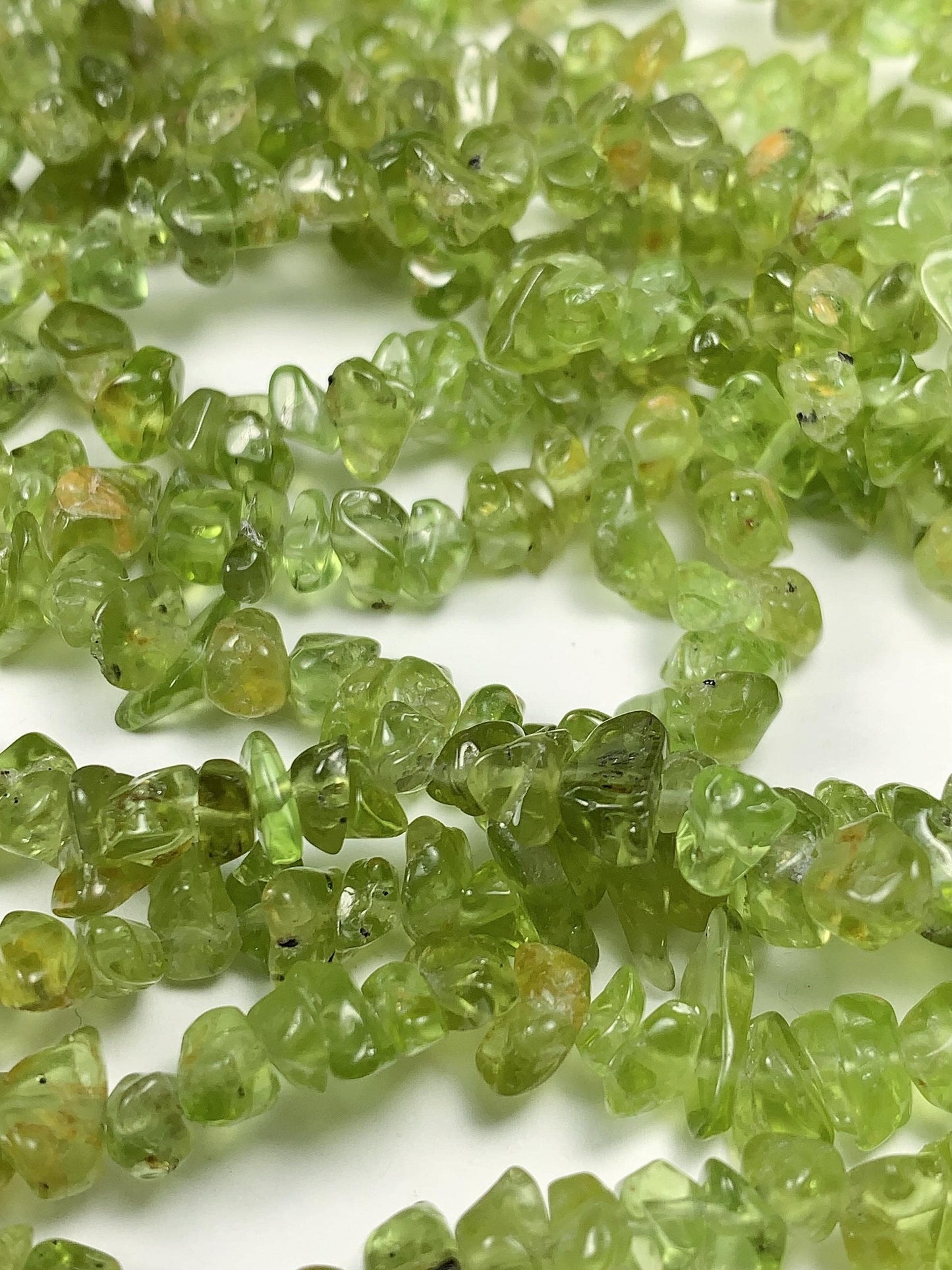 Natural Green Peridot Chip Beads: 32" Strand DIY Jewelry (3-8mm)